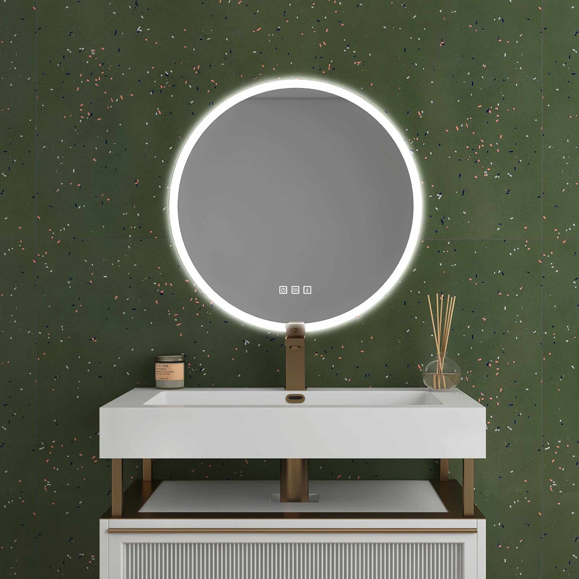 24'' Round Frameless Wall Mount Anti Fog LED Light Bathroom Vanity Mirror