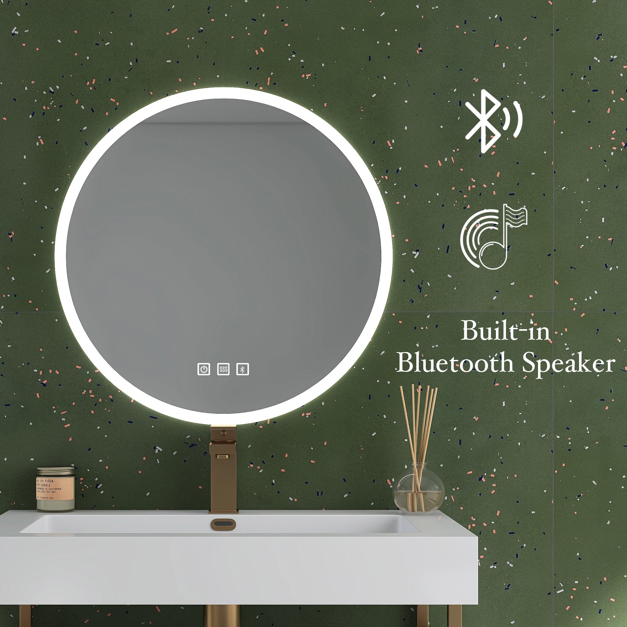 24'' Round Frameless Wall Mount Anti Fog LED Light Bathroom Vanity Mirror