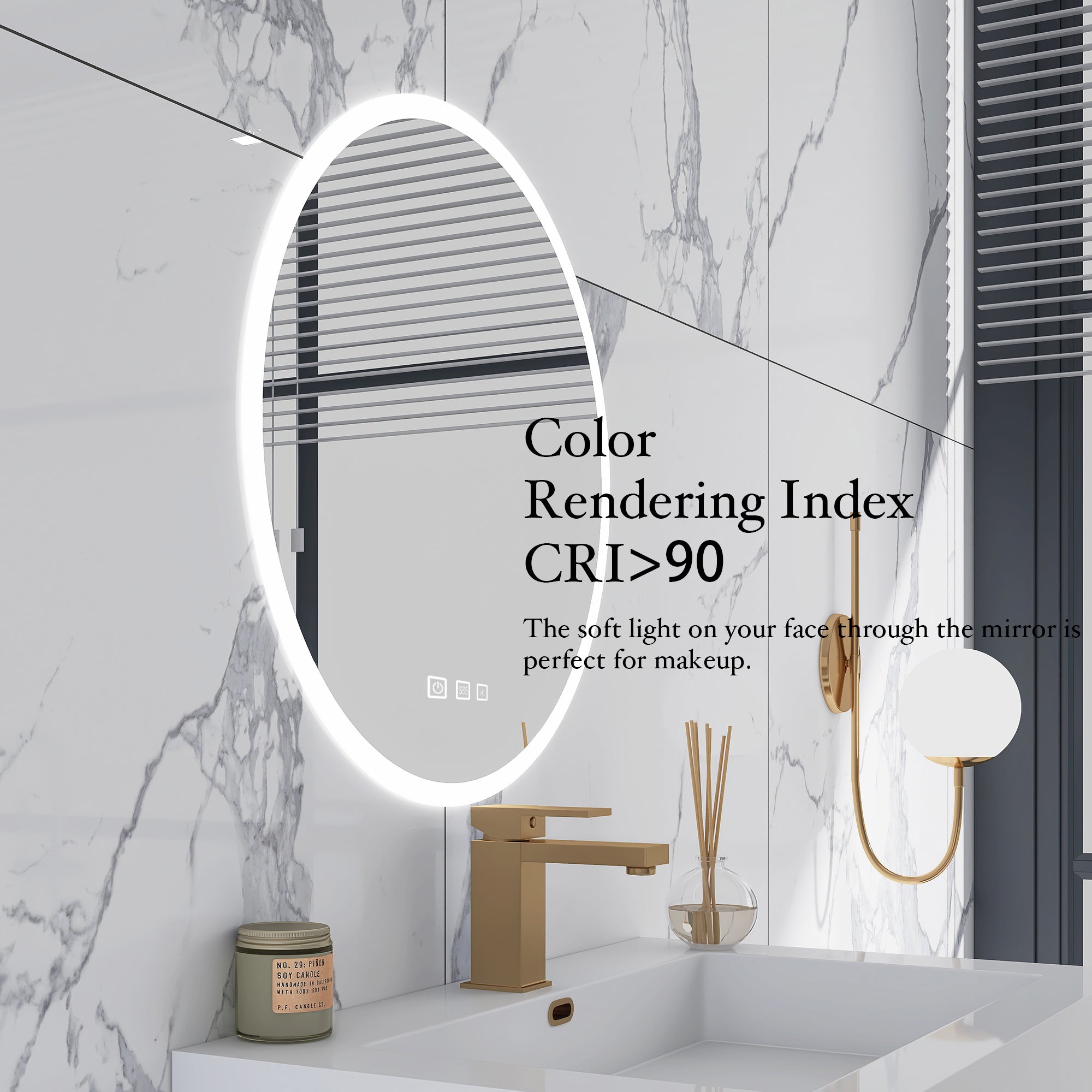 24'' Round Frameless Wall Mount Anti Fog LED Light Bathroom Vanity Mirror