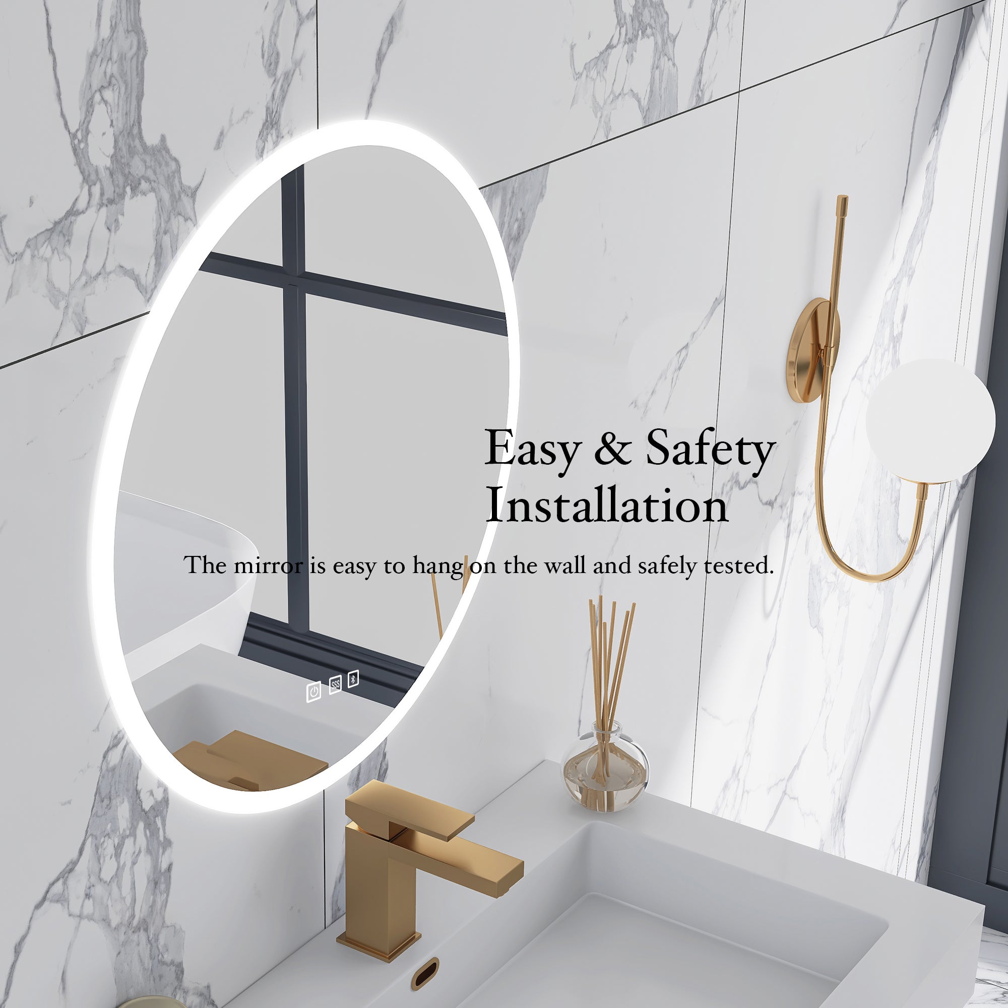 24'' Round Frameless Wall Mount Anti Fog LED Light Bathroom Vanity Mirror
