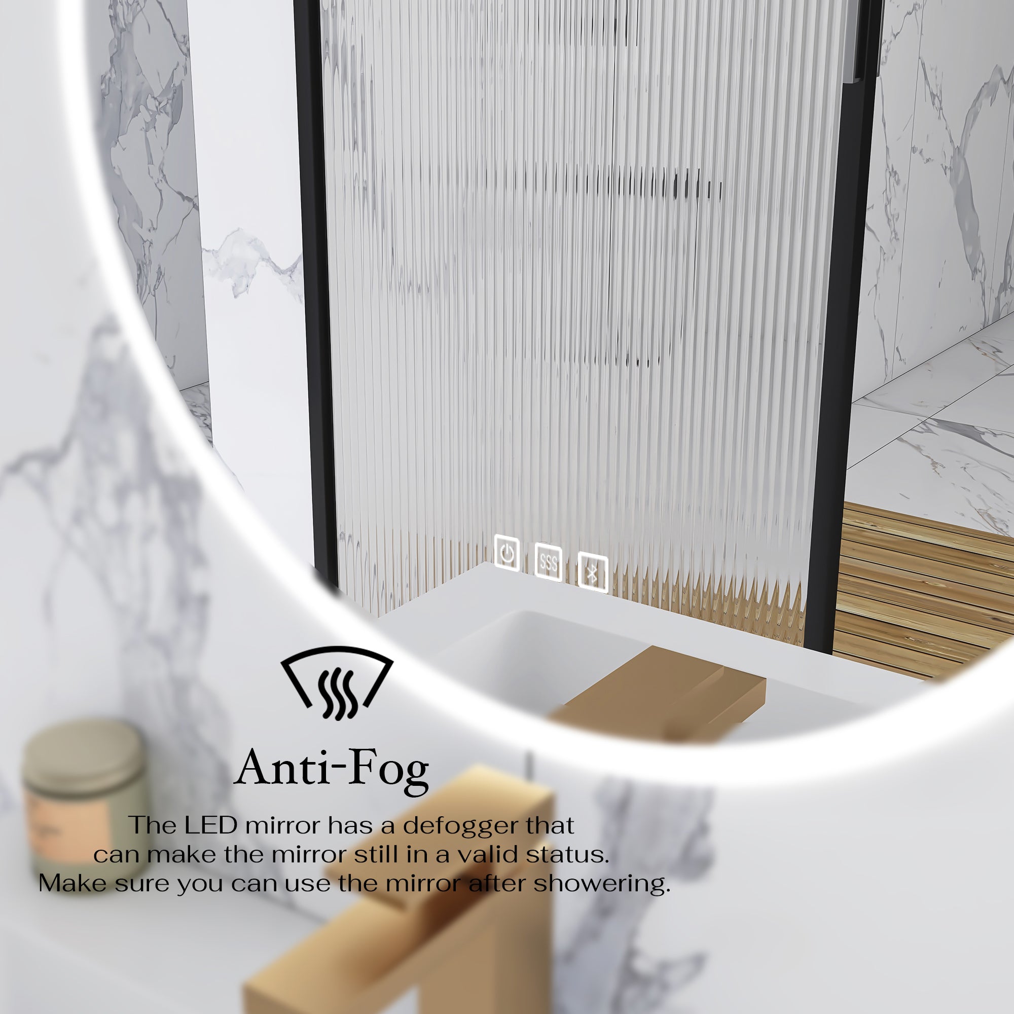 24'' Round Frameless Wall Mount Anti Fog LED Light Bathroom Vanity Mirror