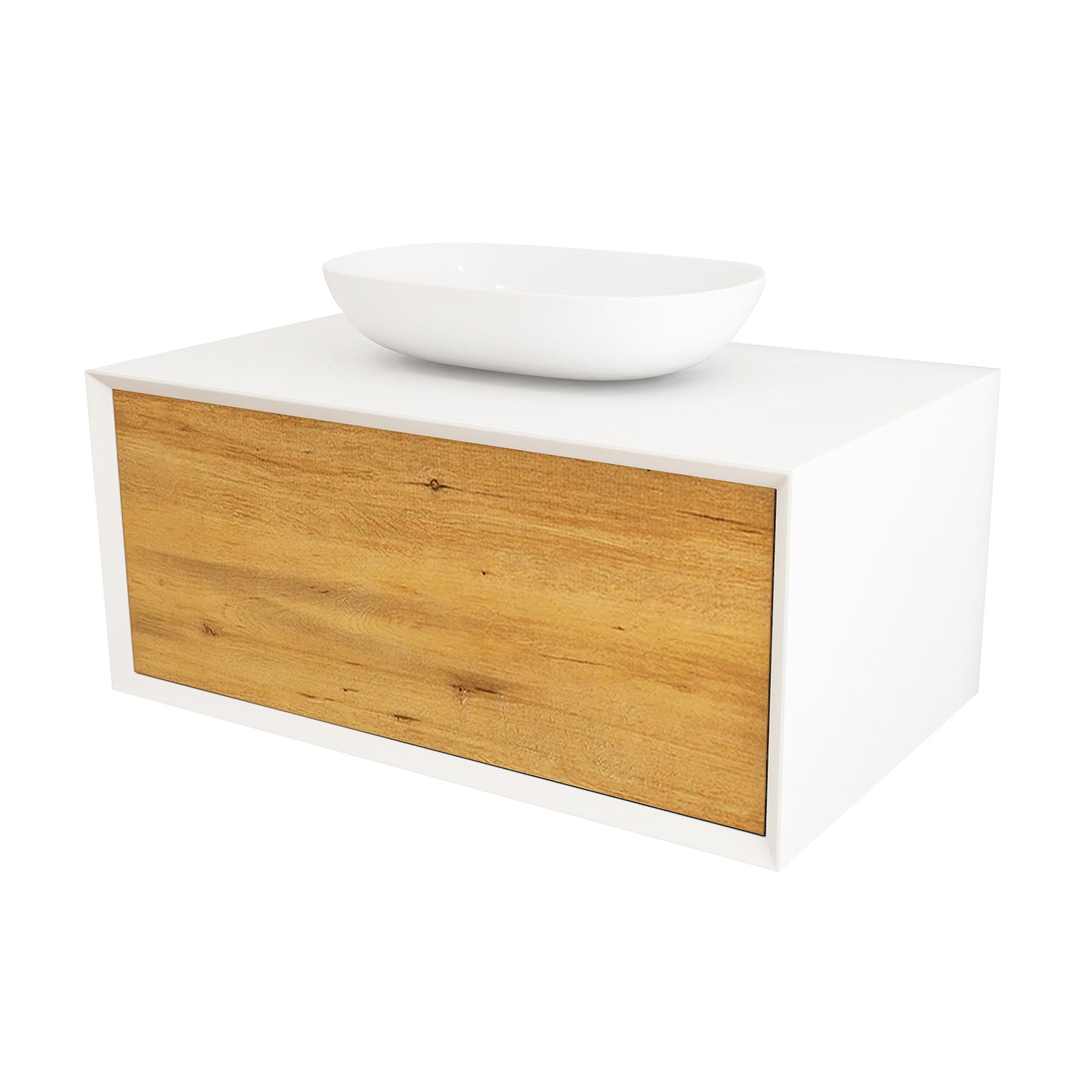 36 in. Wall Mounted Bathroom Vanity Set with White Solid Surface Top and Vessel Sink