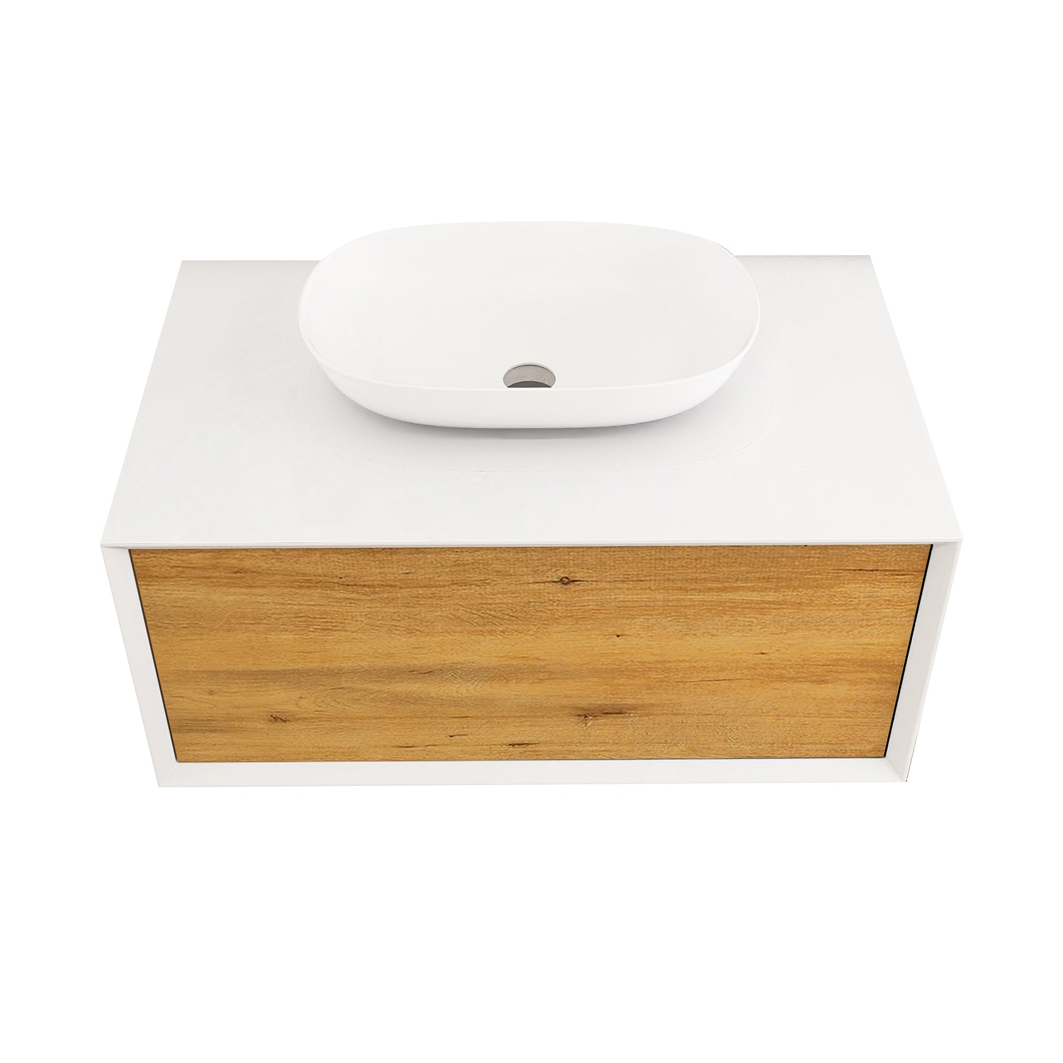 36 in. Wall Mounted Bathroom Vanity Set with White Solid Surface Top and Vessel Sink