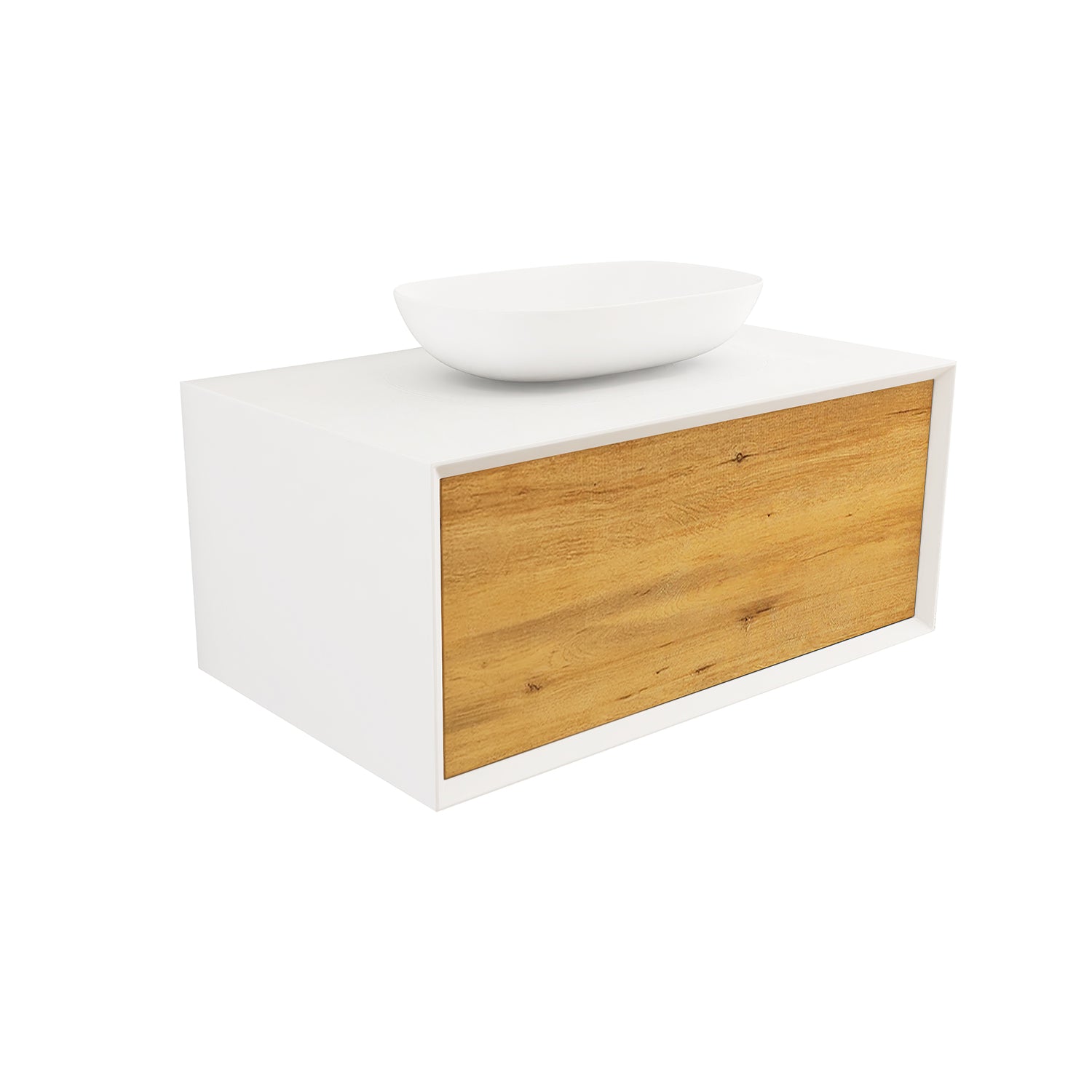 36 in. Wall Mounted Bathroom Vanity Set with White Solid Surface Top and Vessel Sink