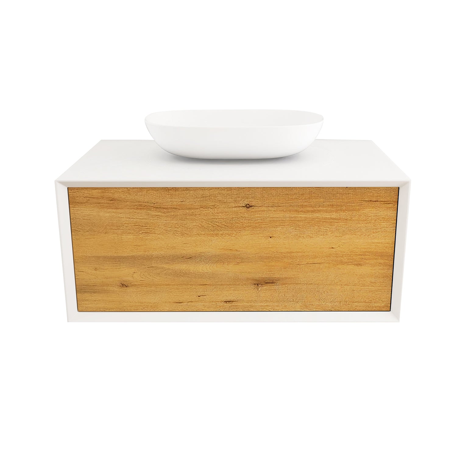 36 in. Wall Mounted Bathroom Vanity Set with White Solid Surface Top and Vessel Sink