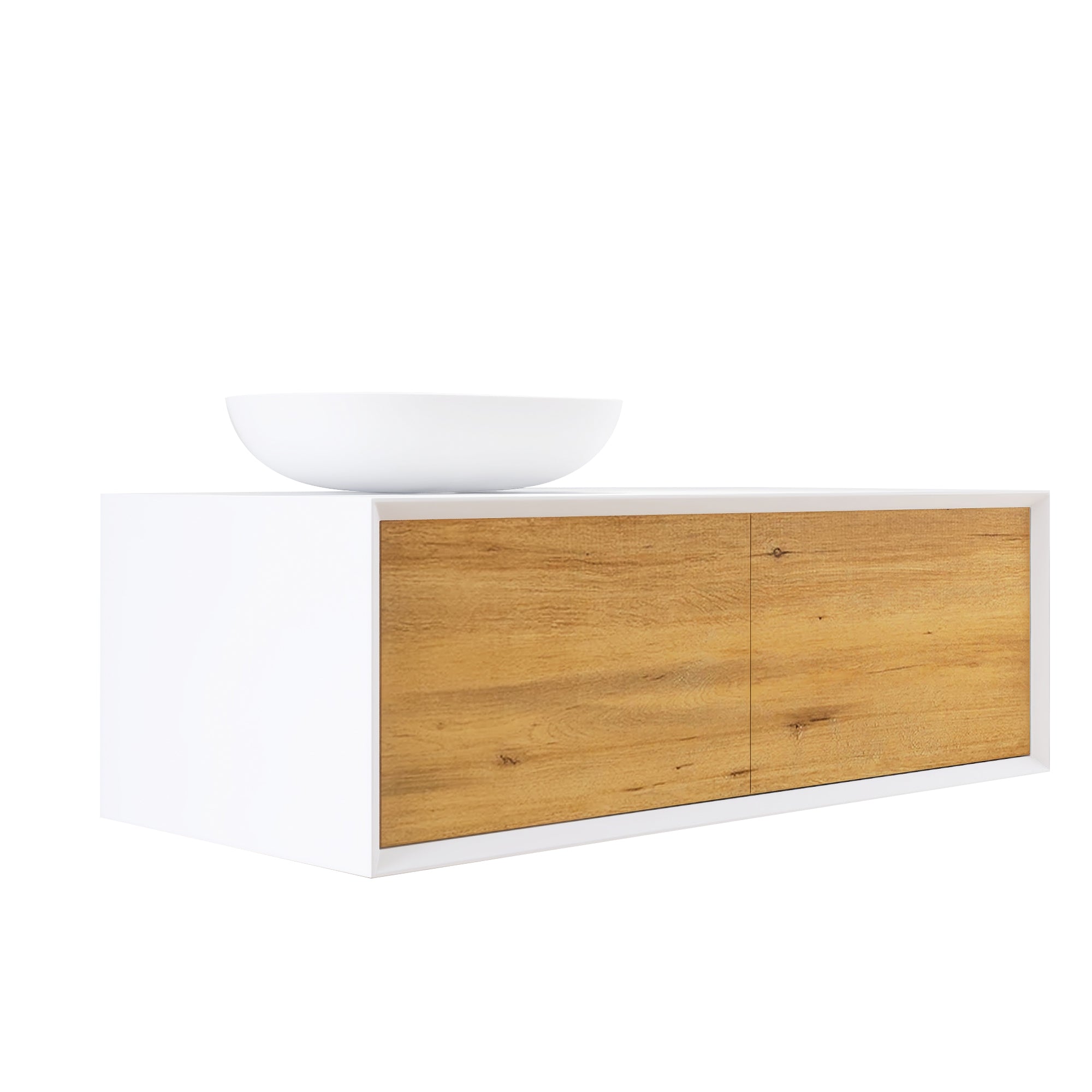 48 in. Wall Mounted Bathroom Vanity Set with White Solid Surface Top and Vessel Sink