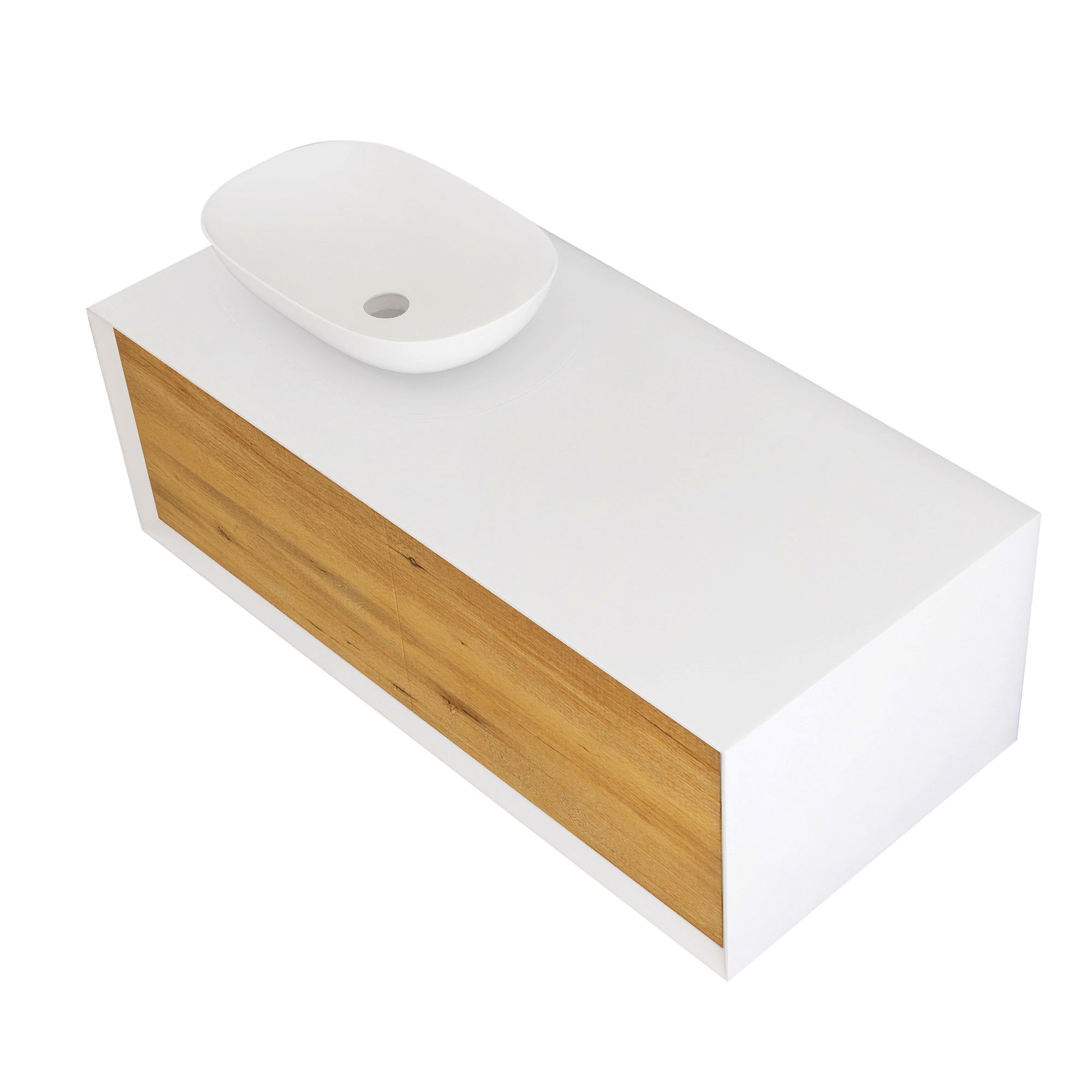 48 in. Wall Mounted Bathroom Vanity Set with White Solid Surface Top and Vessel Sink