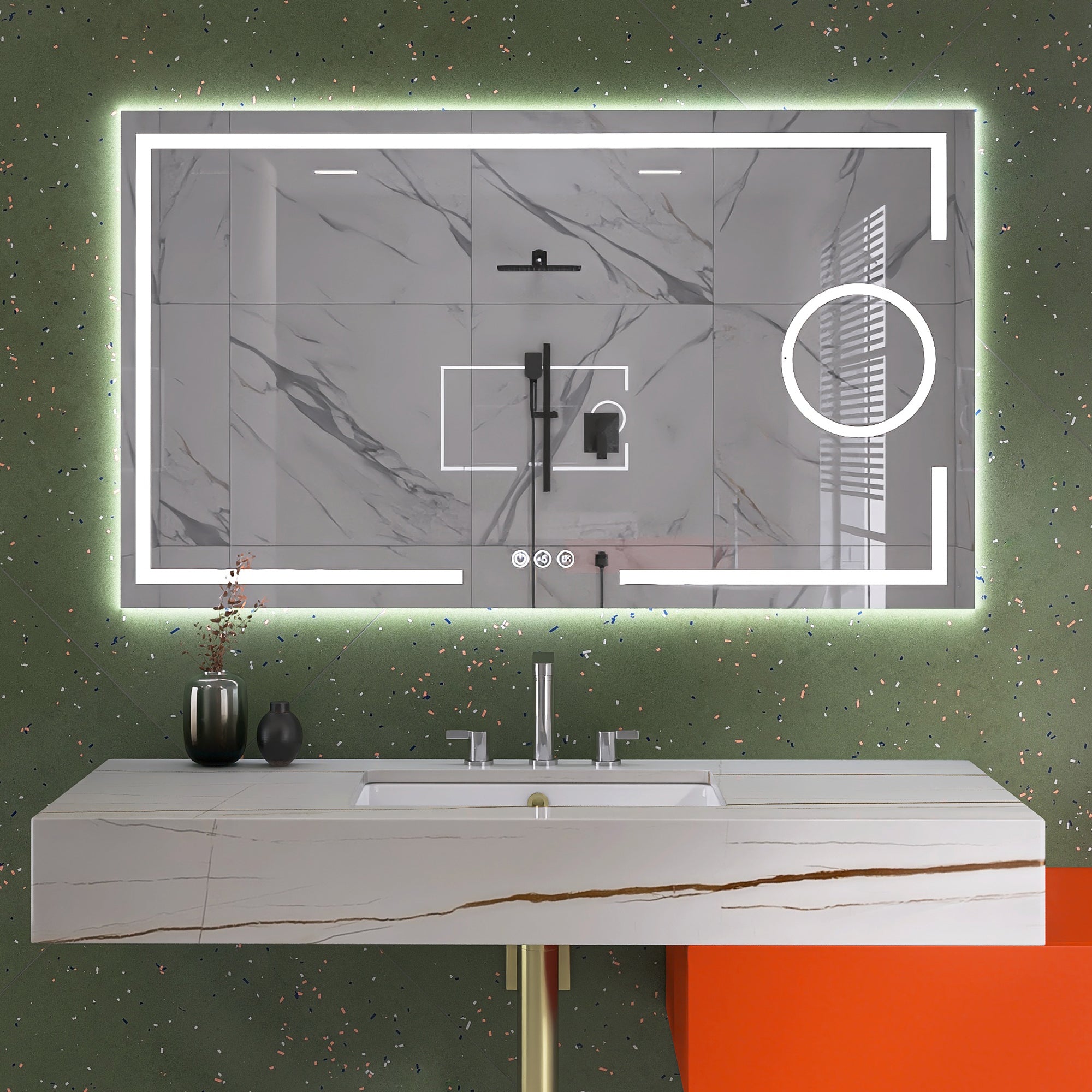 48" x 28" Large Rectangular Frameless Multi-functional Wall-Mount LED Bathroom Vanity Mirror