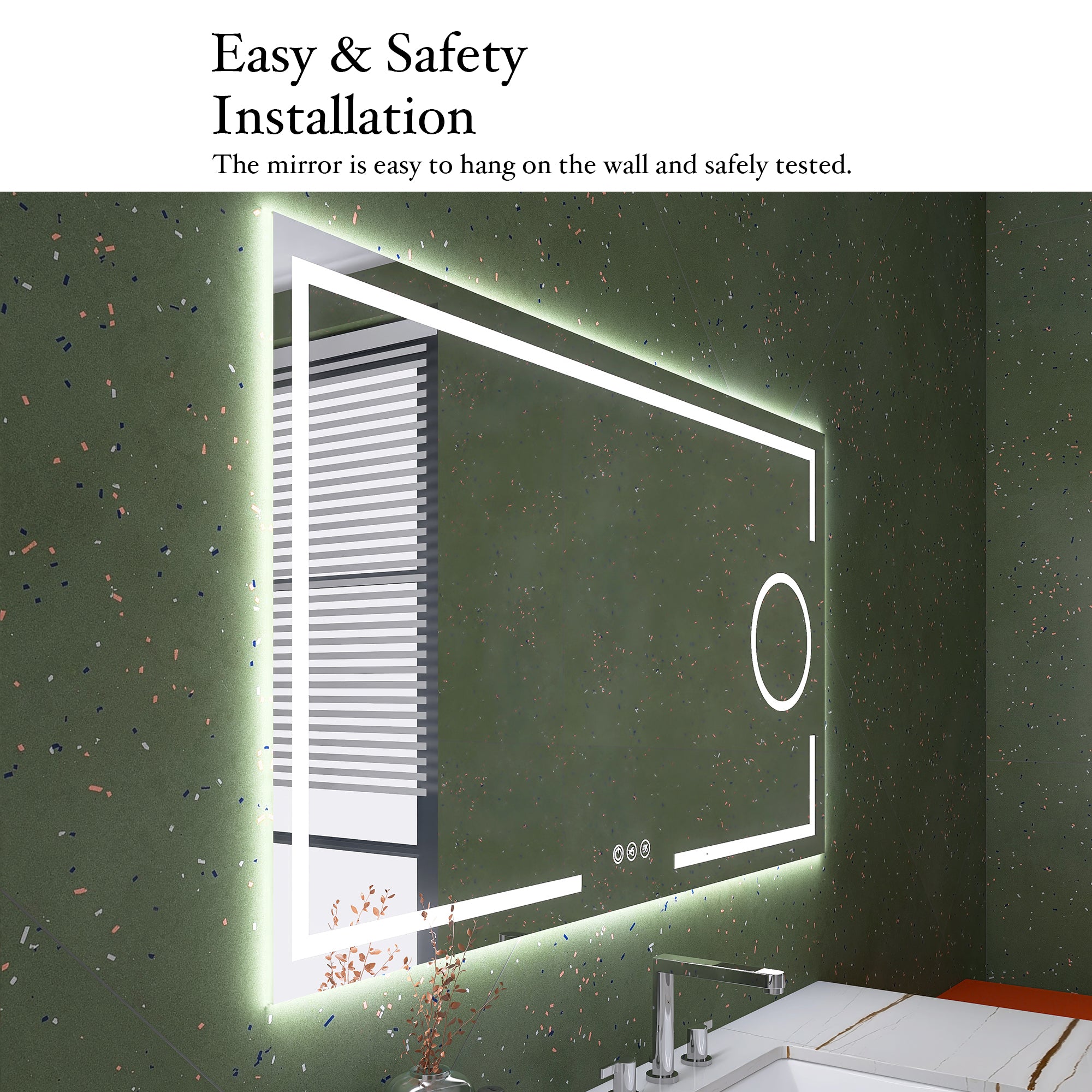 48" x 28" Large Rectangular Frameless Multi-functional Wall-Mount LED Bathroom Vanity Mirror