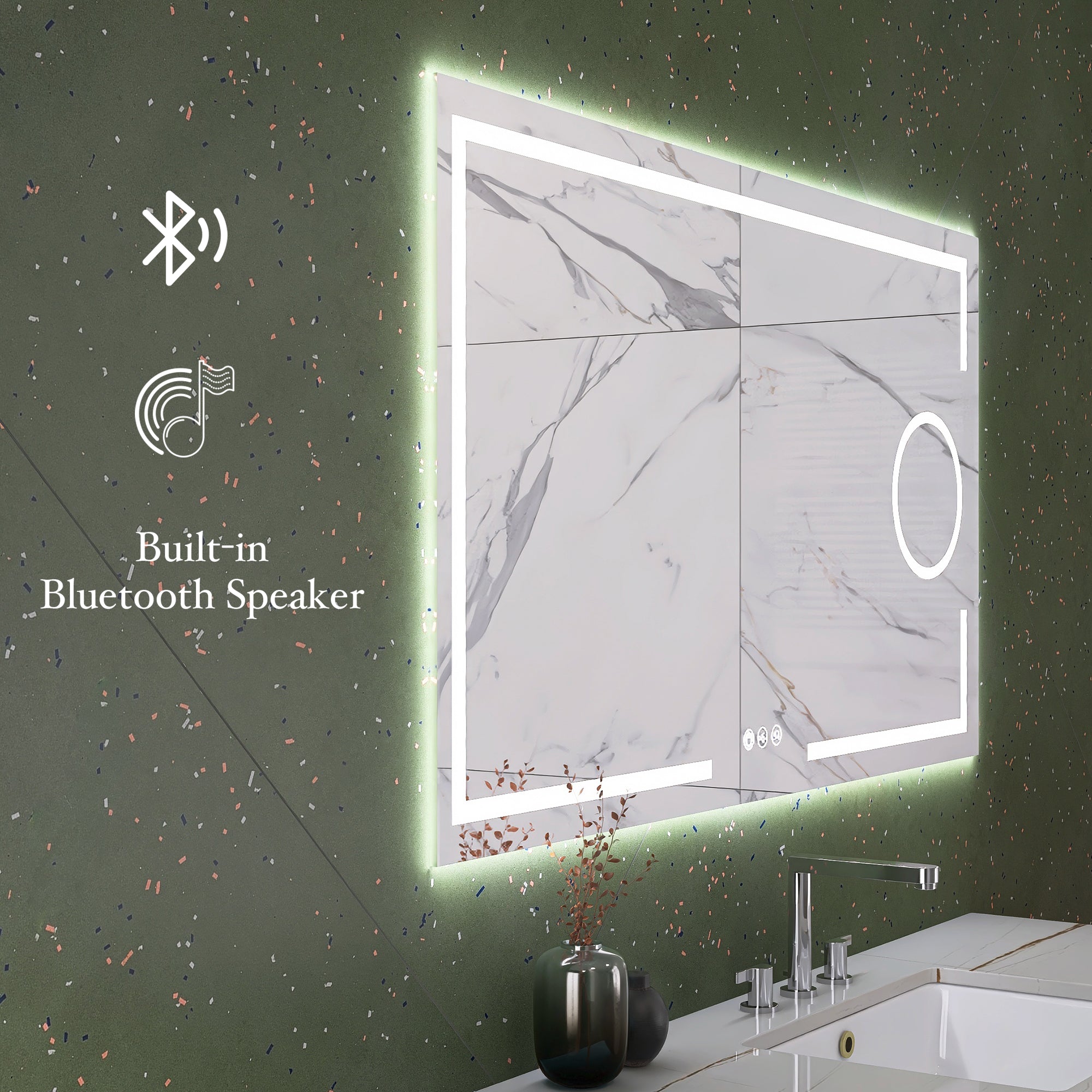 48" x 28" Large Rectangular Frameless Multi-functional Wall-Mount LED Bathroom Vanity Mirror