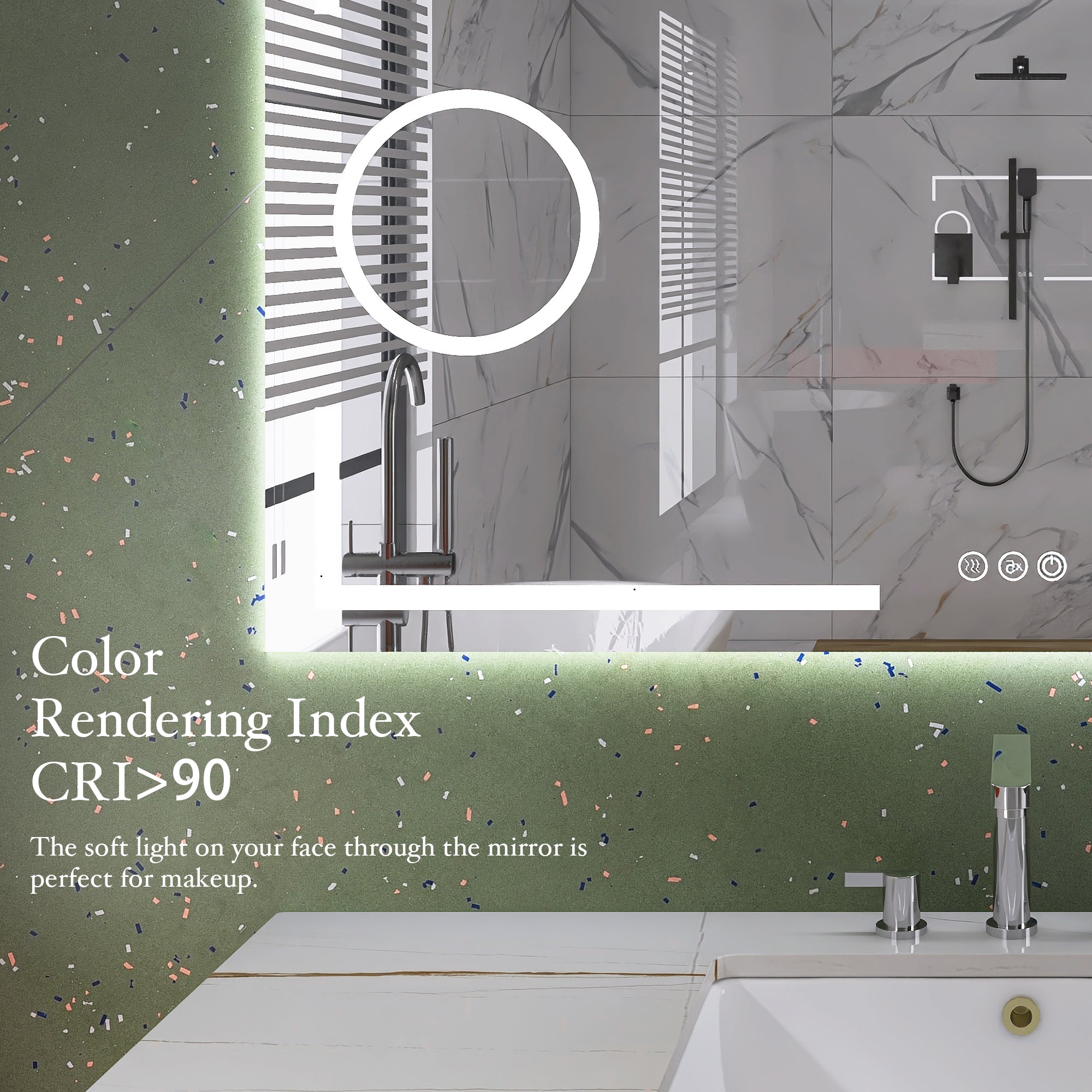 48" x 28" Large Rectangular Frameless Multi-functional Wall-Mount LED Bathroom Vanity Mirror