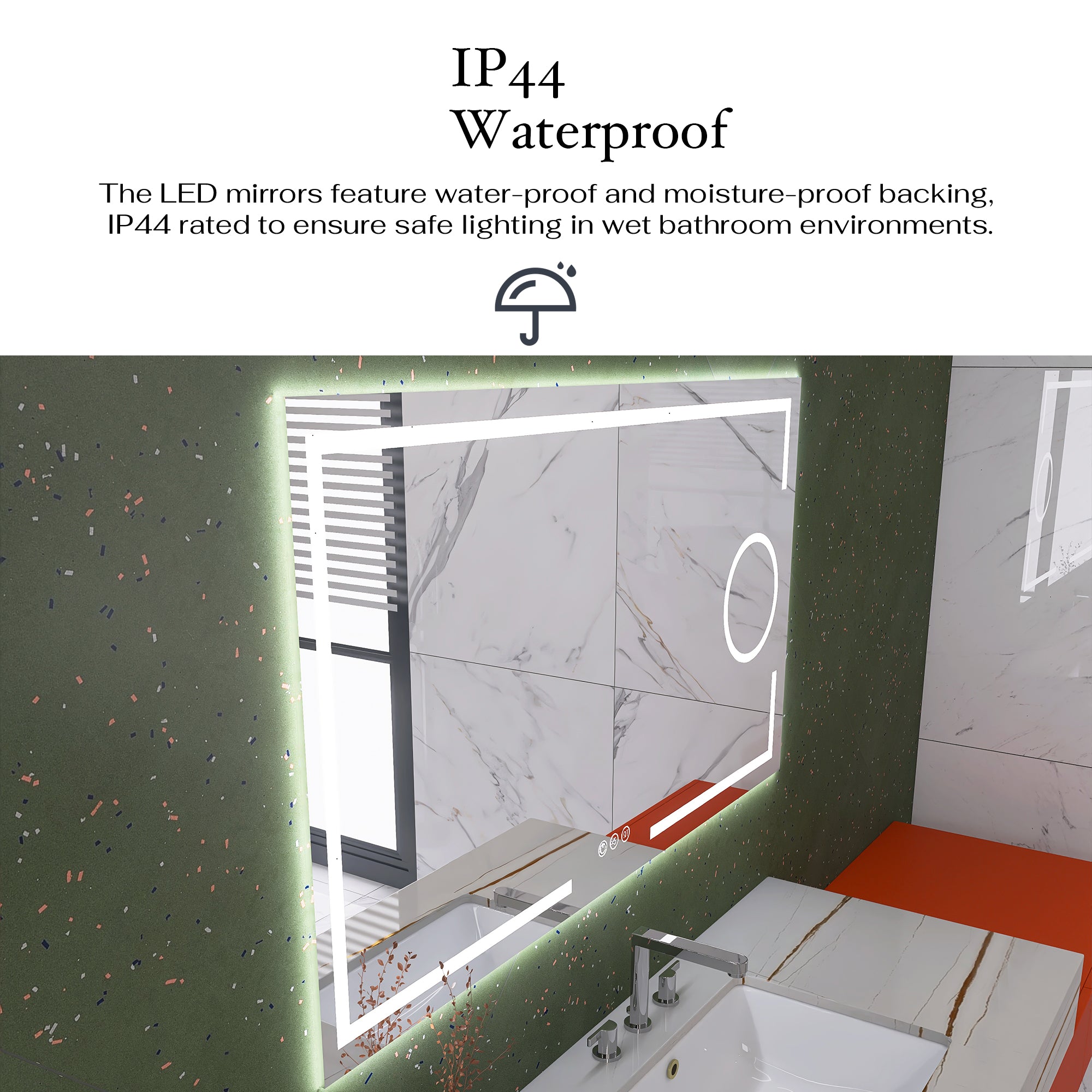 48" x 28" Large Rectangular Frameless Multi-functional Wall-Mount LED Bathroom Vanity Mirror