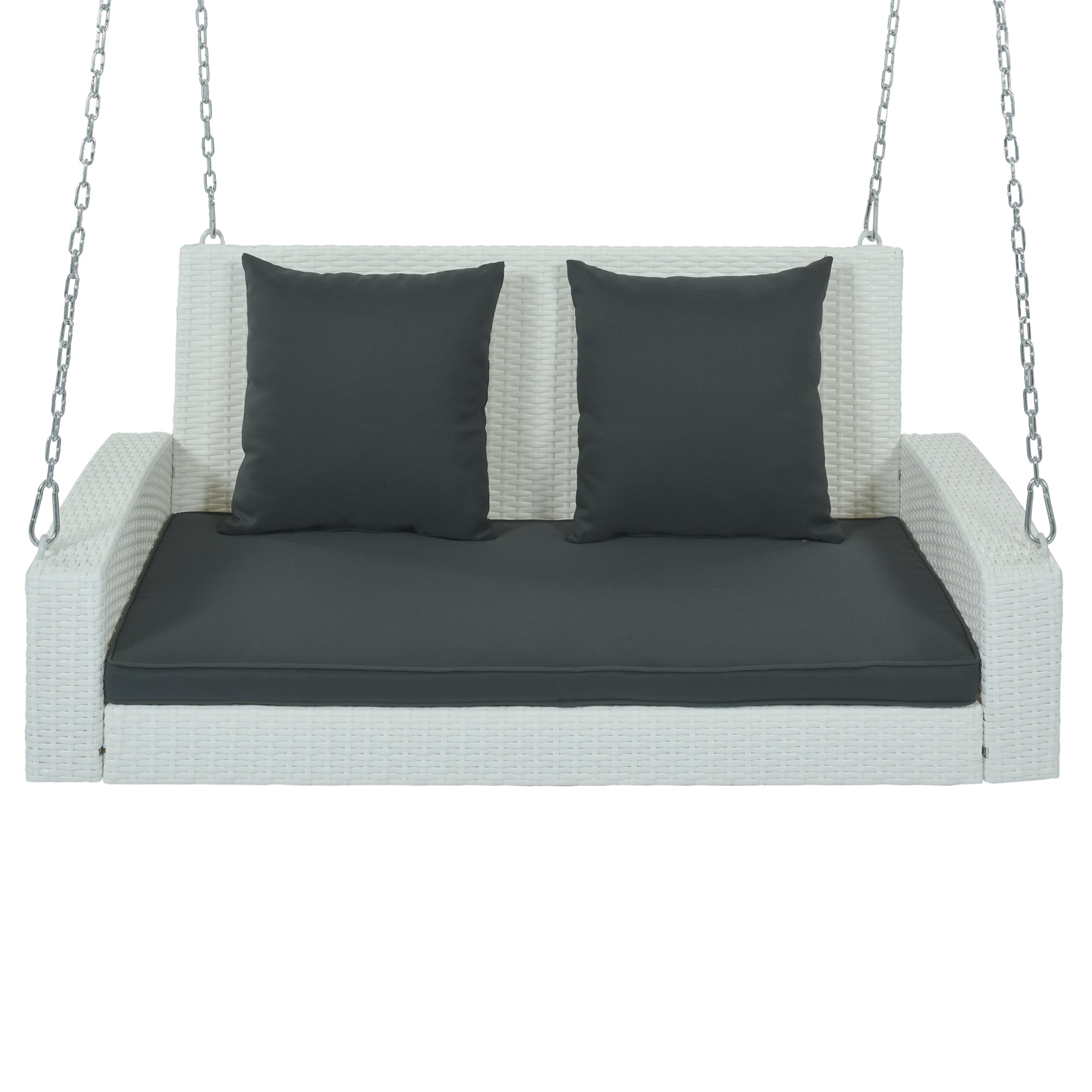 2-Person Wicker Hanging Porch Swing with Chains, Cushion and Pillow BOGOOS01W-G