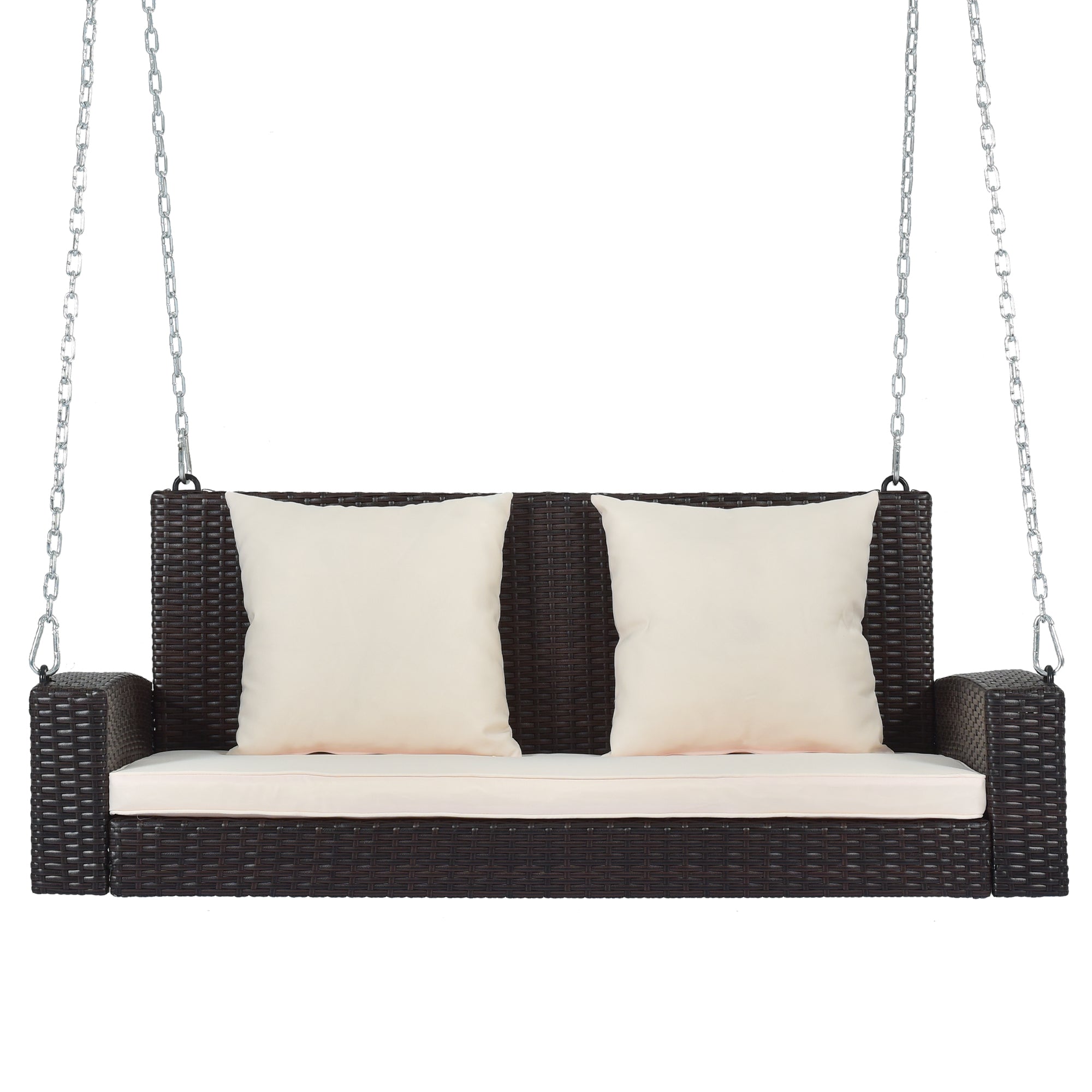 2-Person Wicker Hanging Porch Swing with Chains, Cushion and Pillow BOGOOS01BRO-BEG