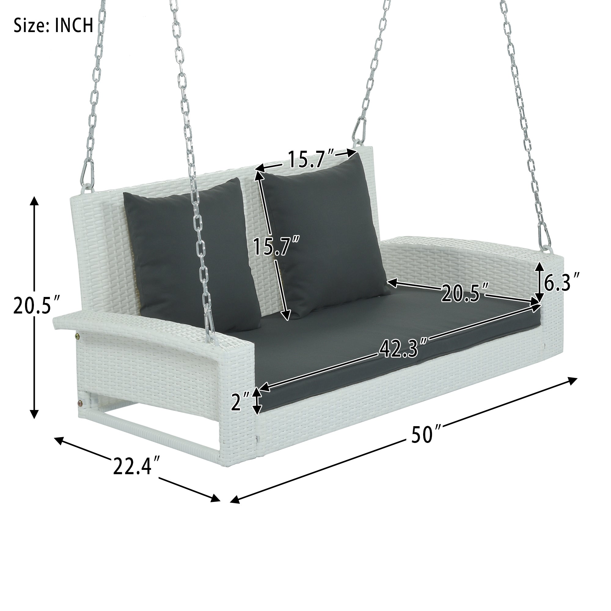 2-Person Wicker Hanging Porch Swing with Chains, Cushion and Pillow BOGOOS01W-G