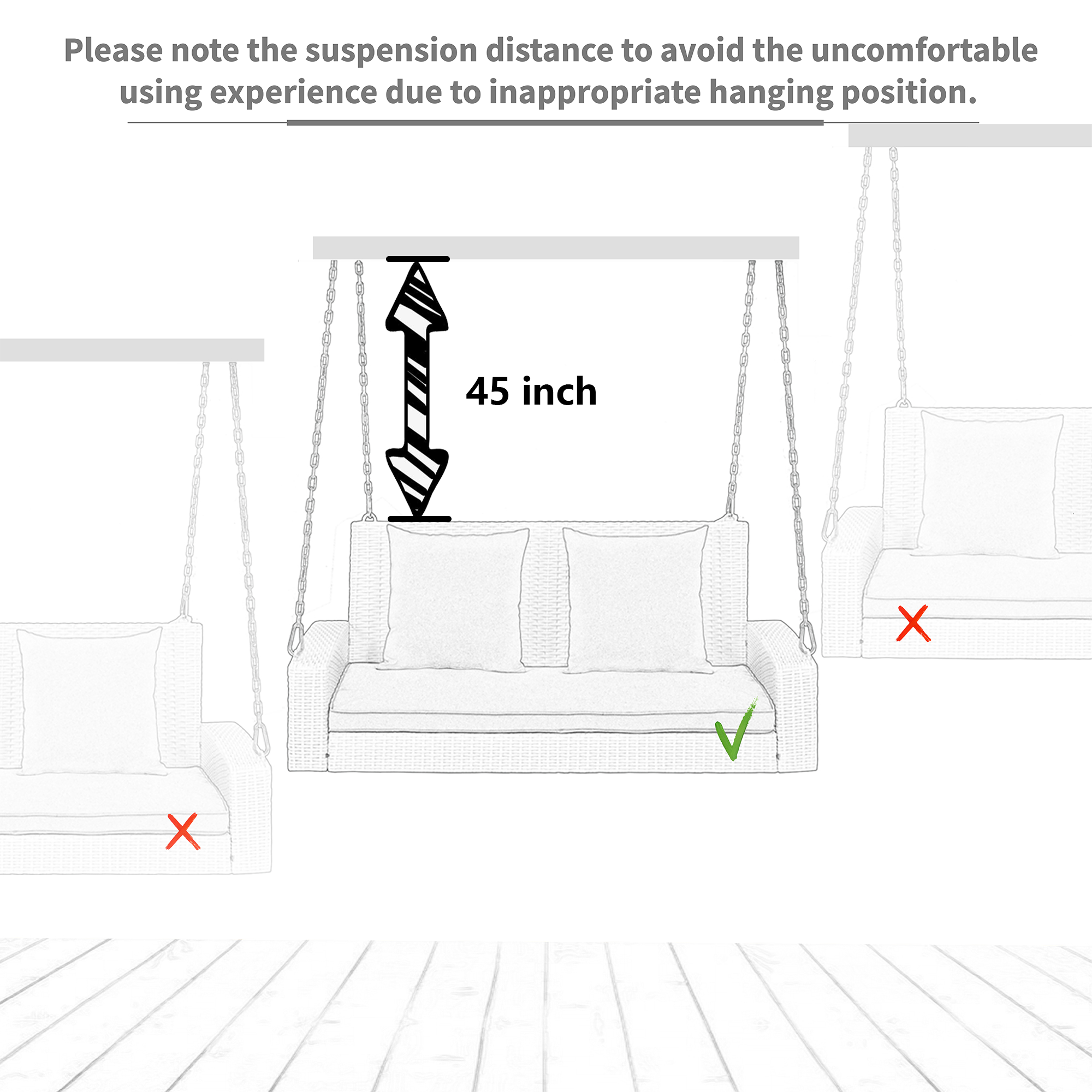 2-Person Wicker Hanging Porch Swing with Chains, Cushion and Pillow BOGOOS01W-G