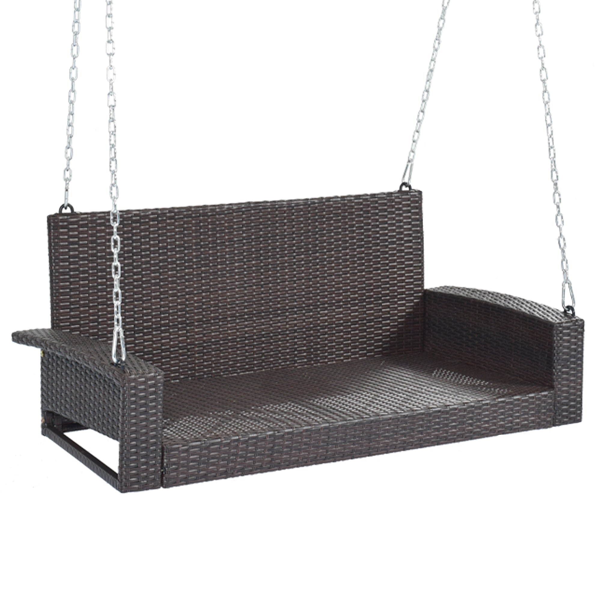 2-Person Wicker Hanging Porch Swing with Chains, Cushion and Pillow BOGOOS01BRO-BEG
