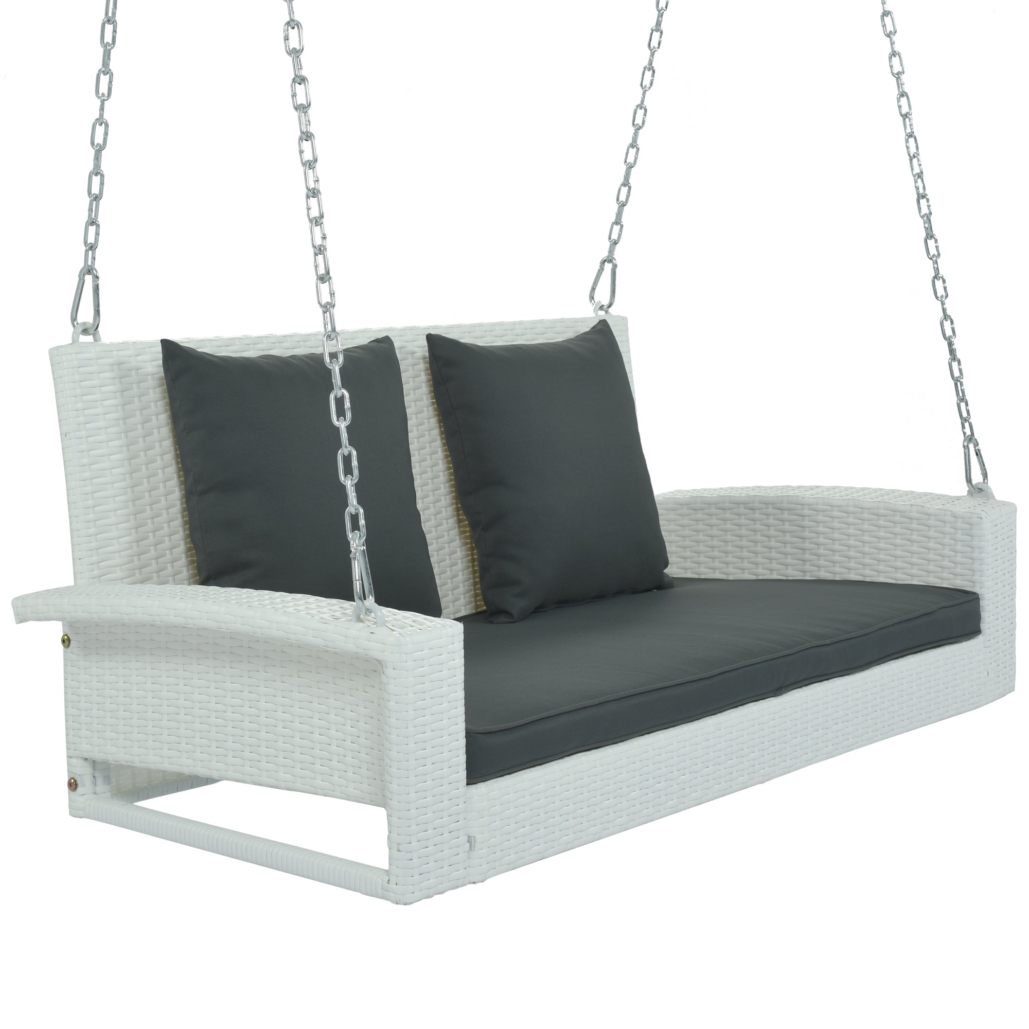 2-Person Wicker Hanging Porch Swing with Chains, Cushion and Pillow BOGOOS01W-G