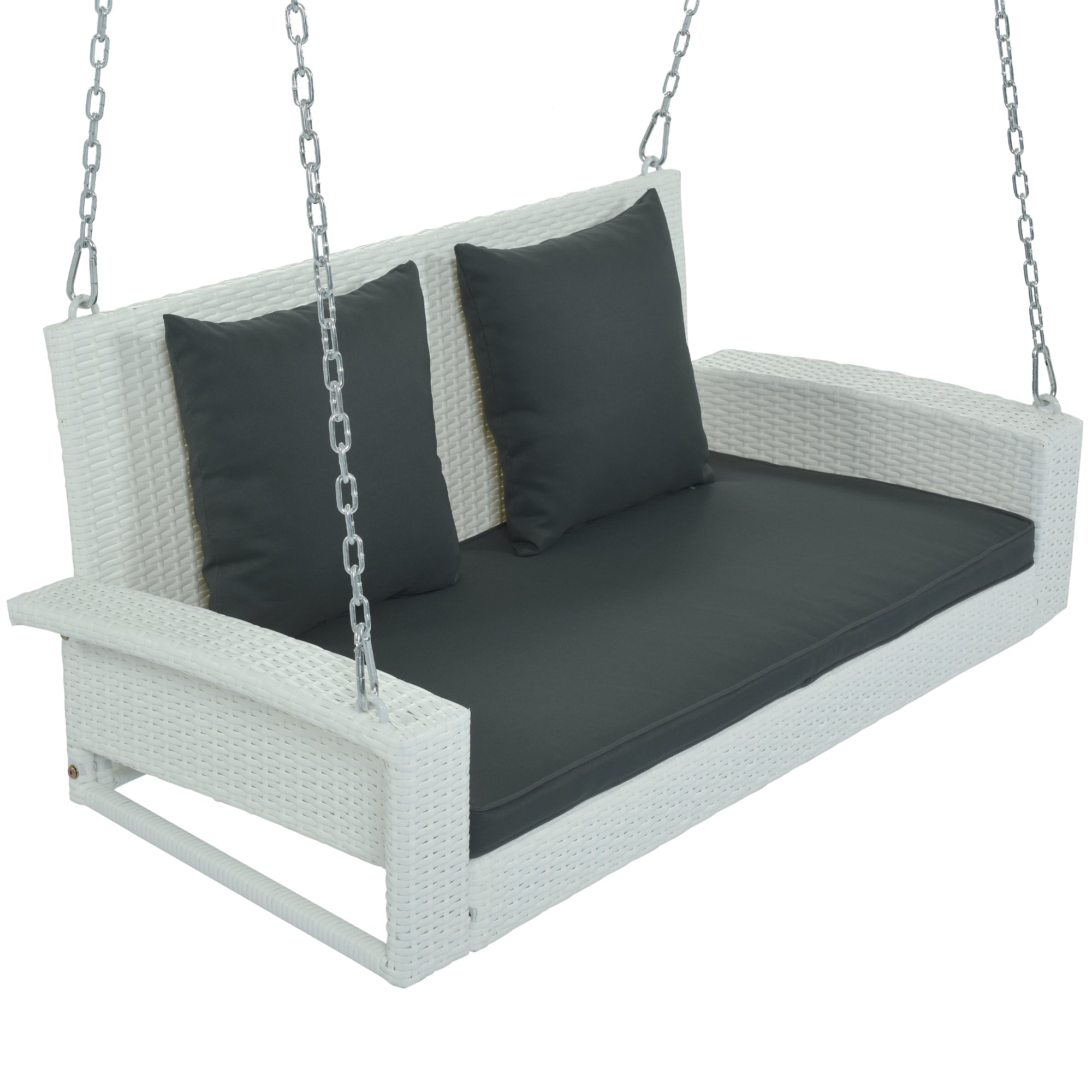 2-Person Wicker Hanging Porch Swing with Chains, Cushion and Pillow BOGOOS01W-G