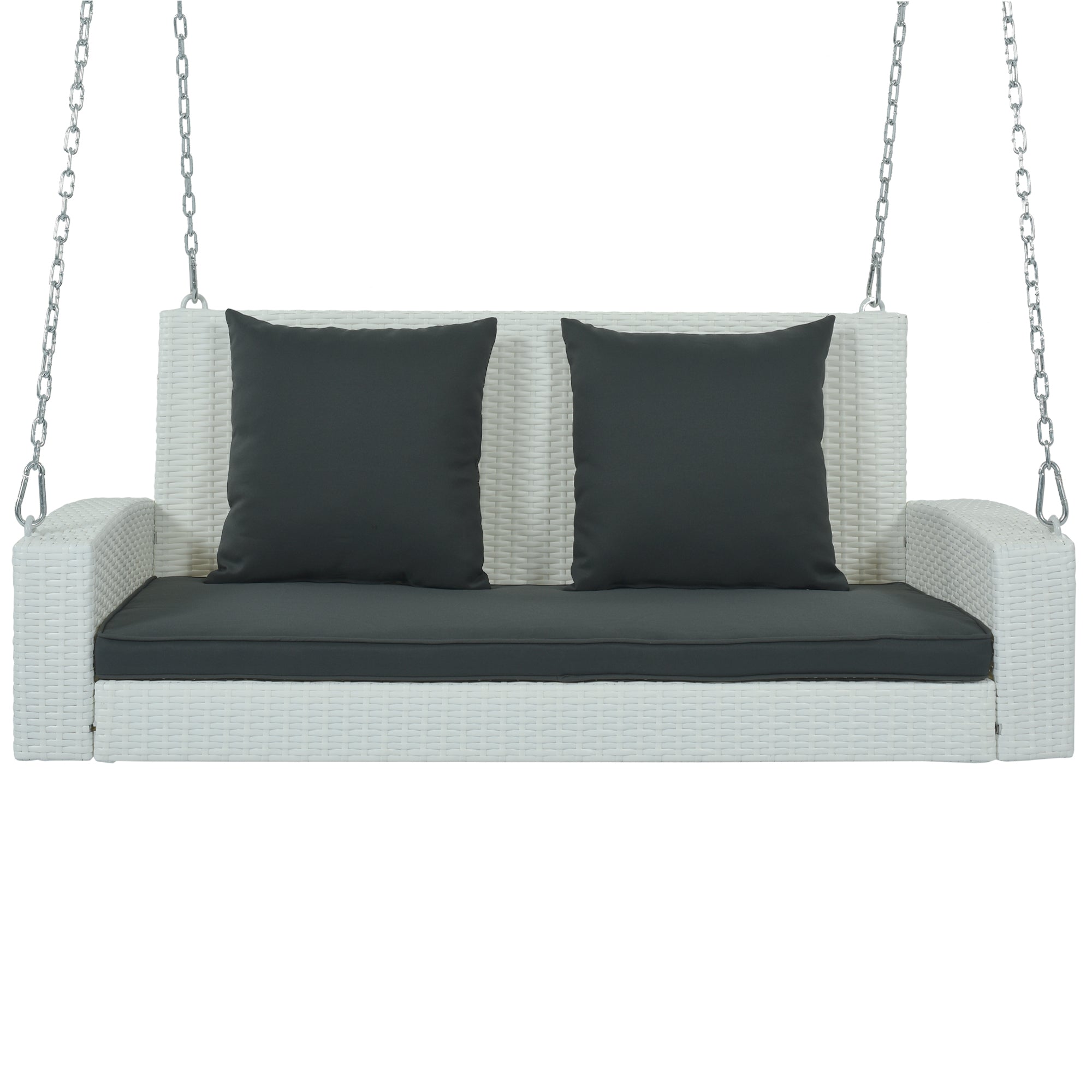 2-Person Wicker Hanging Porch Swing with Chains, Cushion and Pillow BOGOOS01W-G