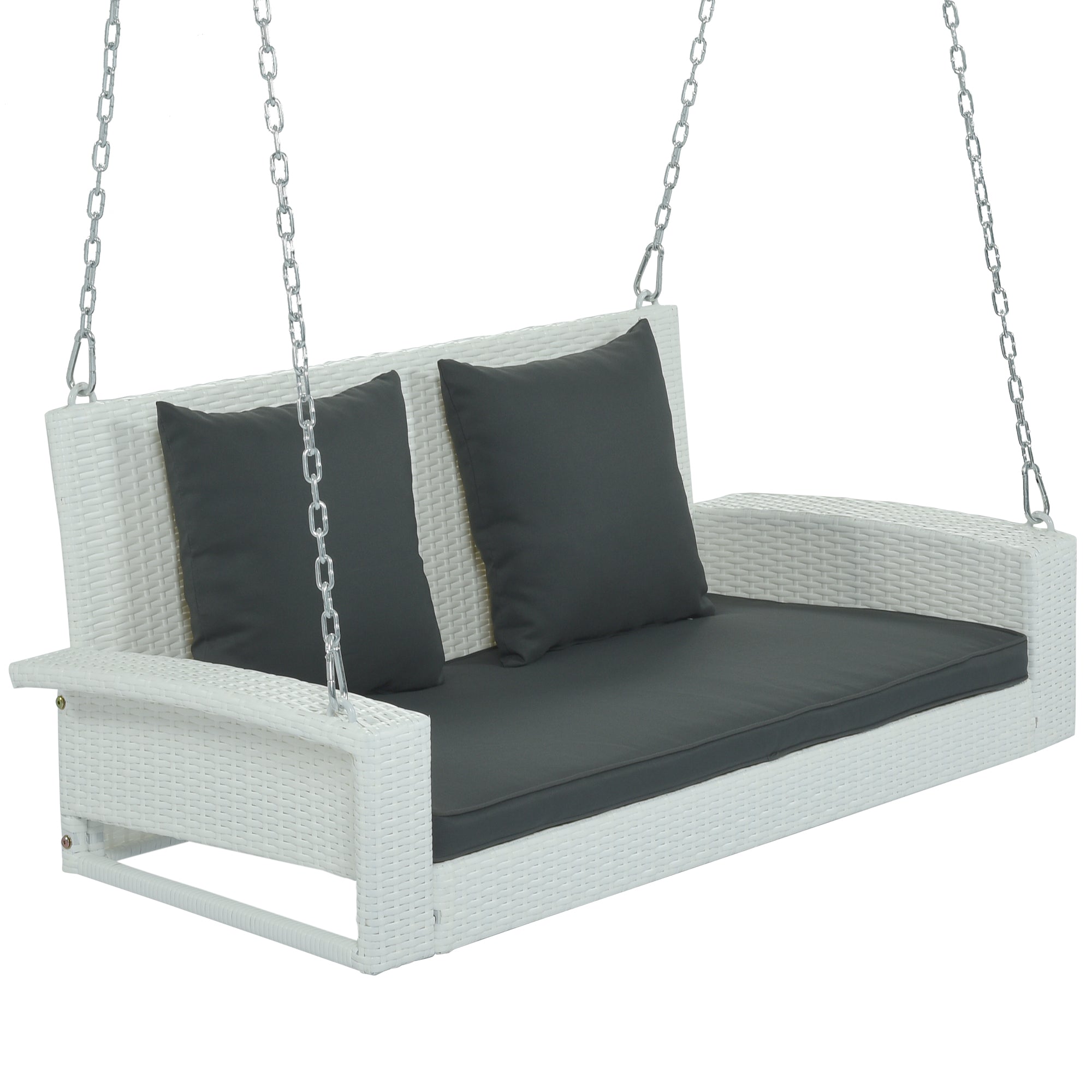 2-Person Wicker Hanging Porch Swing with Chains, Cushion and Pillow BOGOOS01W-G