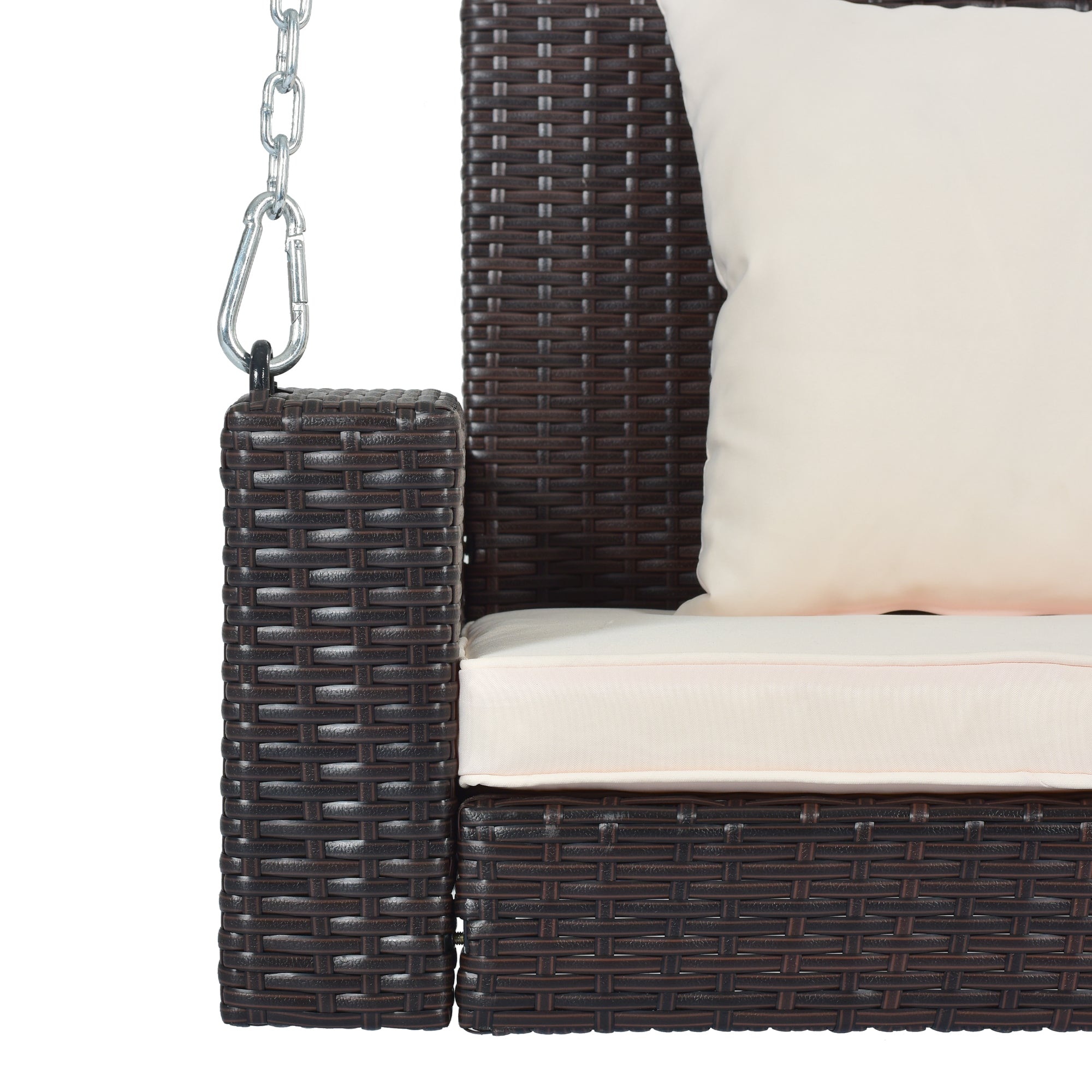 2-Person Wicker Hanging Porch Swing with Chains, Cushion and Pillow BOGOOS01BRO-BEG