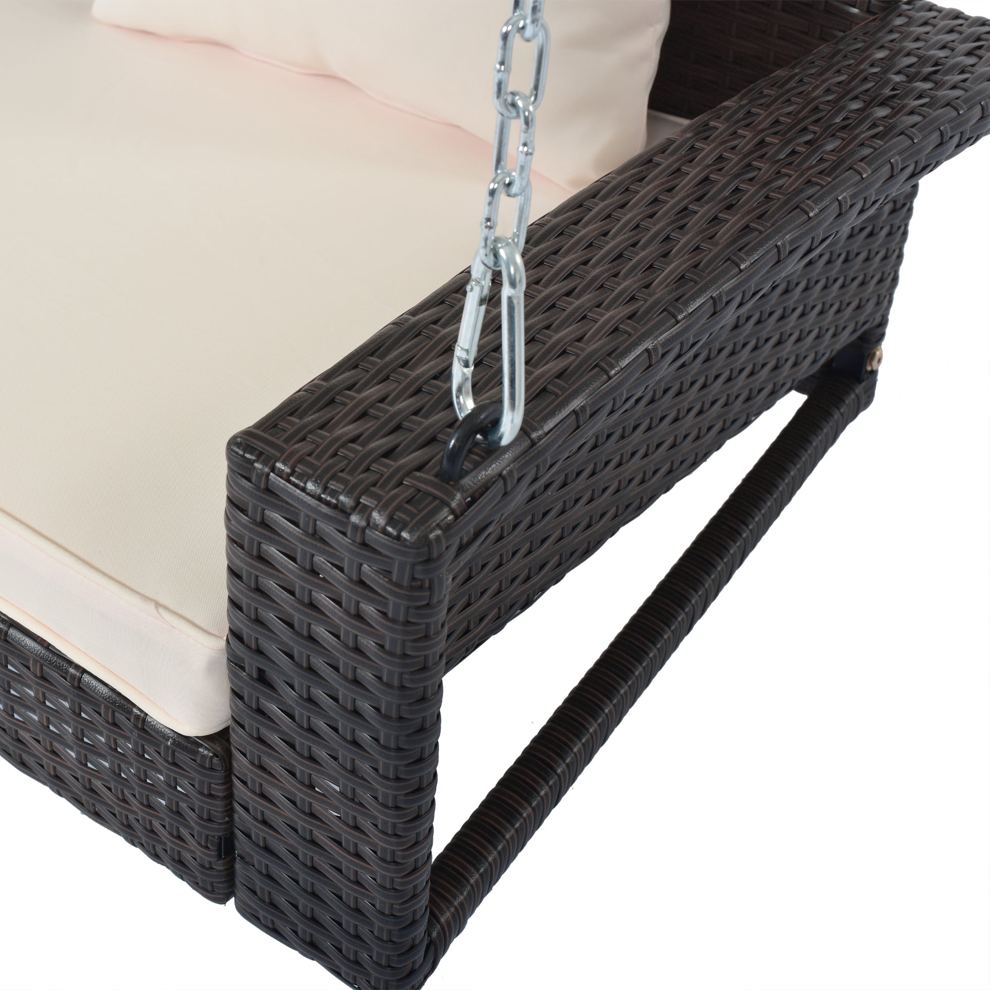2-Person Wicker Hanging Porch Swing with Chains, Cushion and Pillow BOGOOS01BRO-BEG