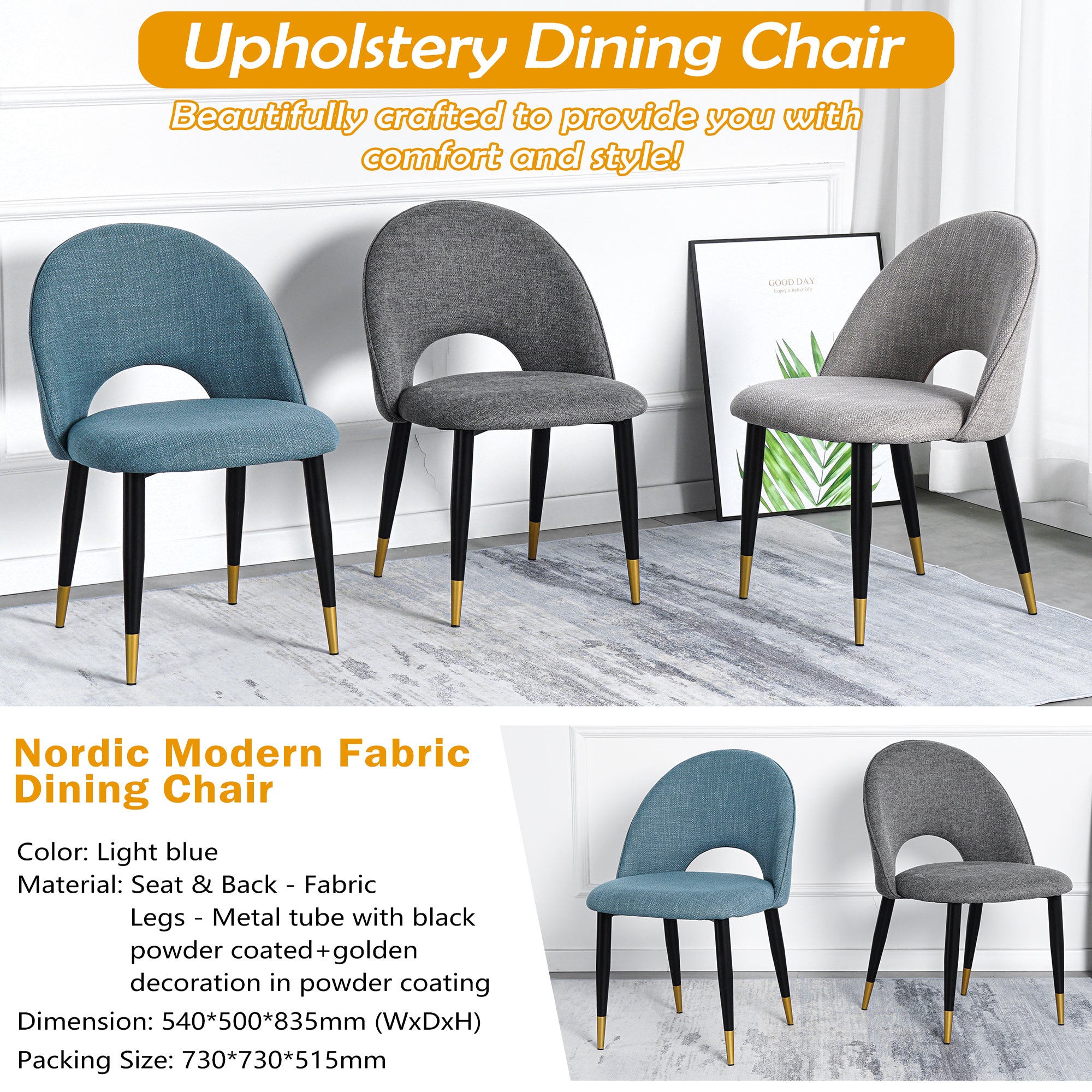 2-set Nordic Style Meta Dining Chairs with Metal Legs