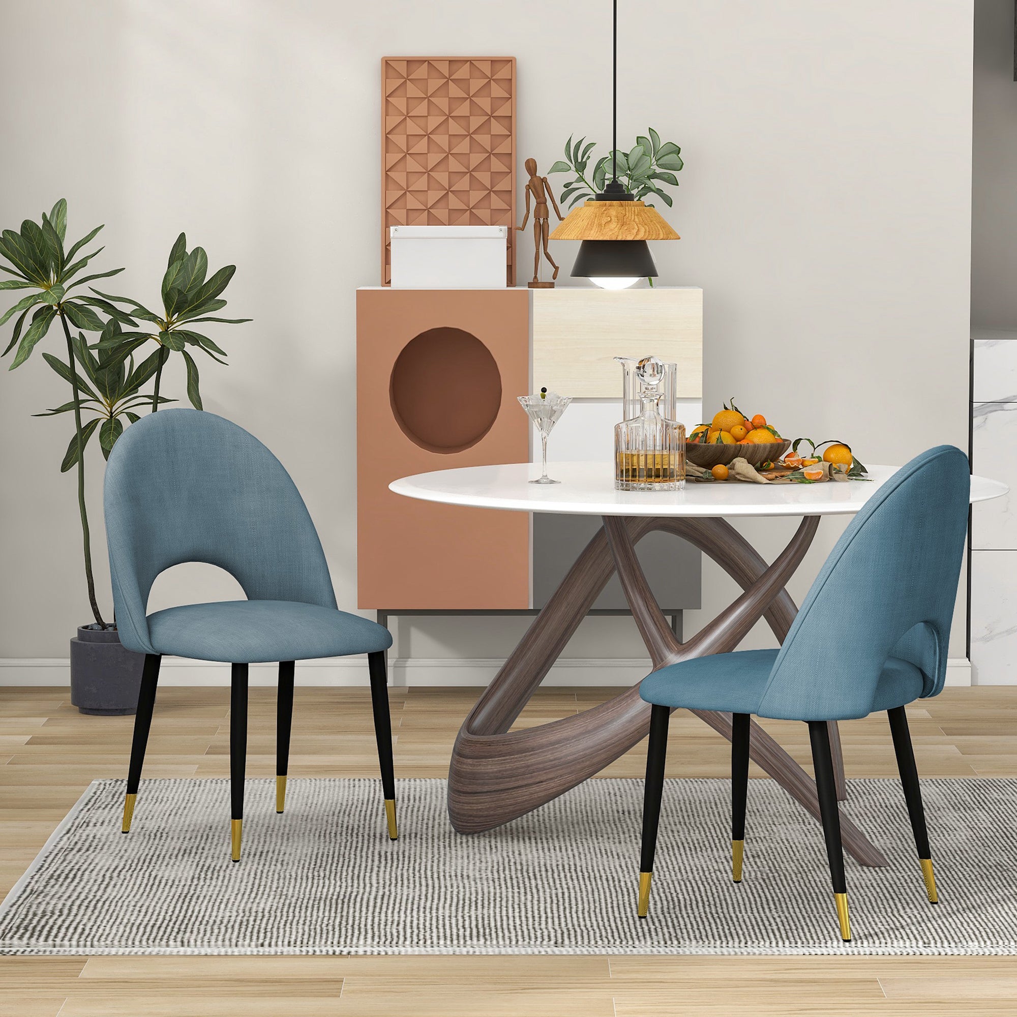 2-set Nordic Style Meta Dining Chairs with Metal Legs