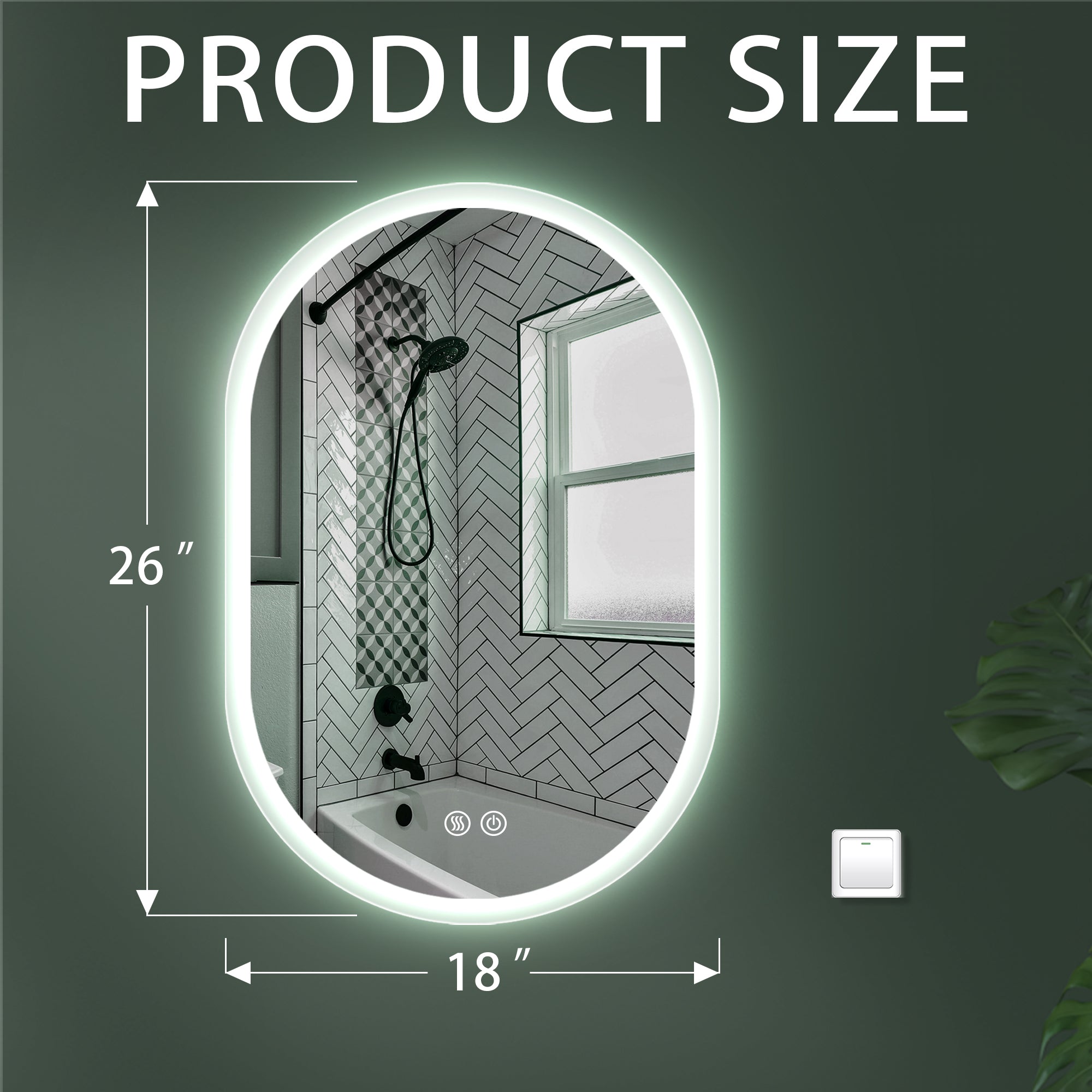 26" x 18" Oval Frameless Dimmable Wall Mounted LED Bathroom Vanity Mirror