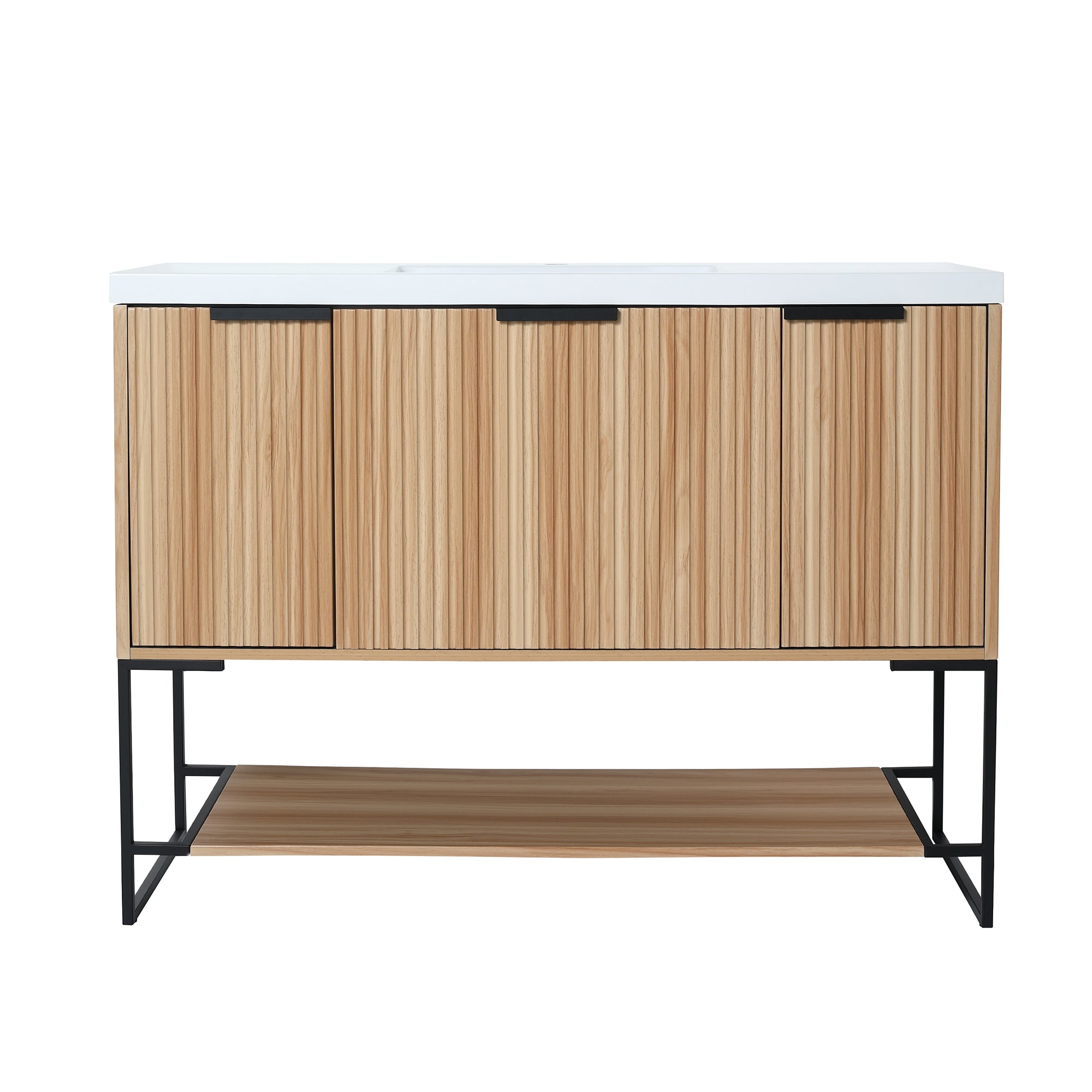 48 inch Plywood Freestanding Bathroom Vanity Set with Doors and Drawer and Open shelf and Integrated Resin Sink