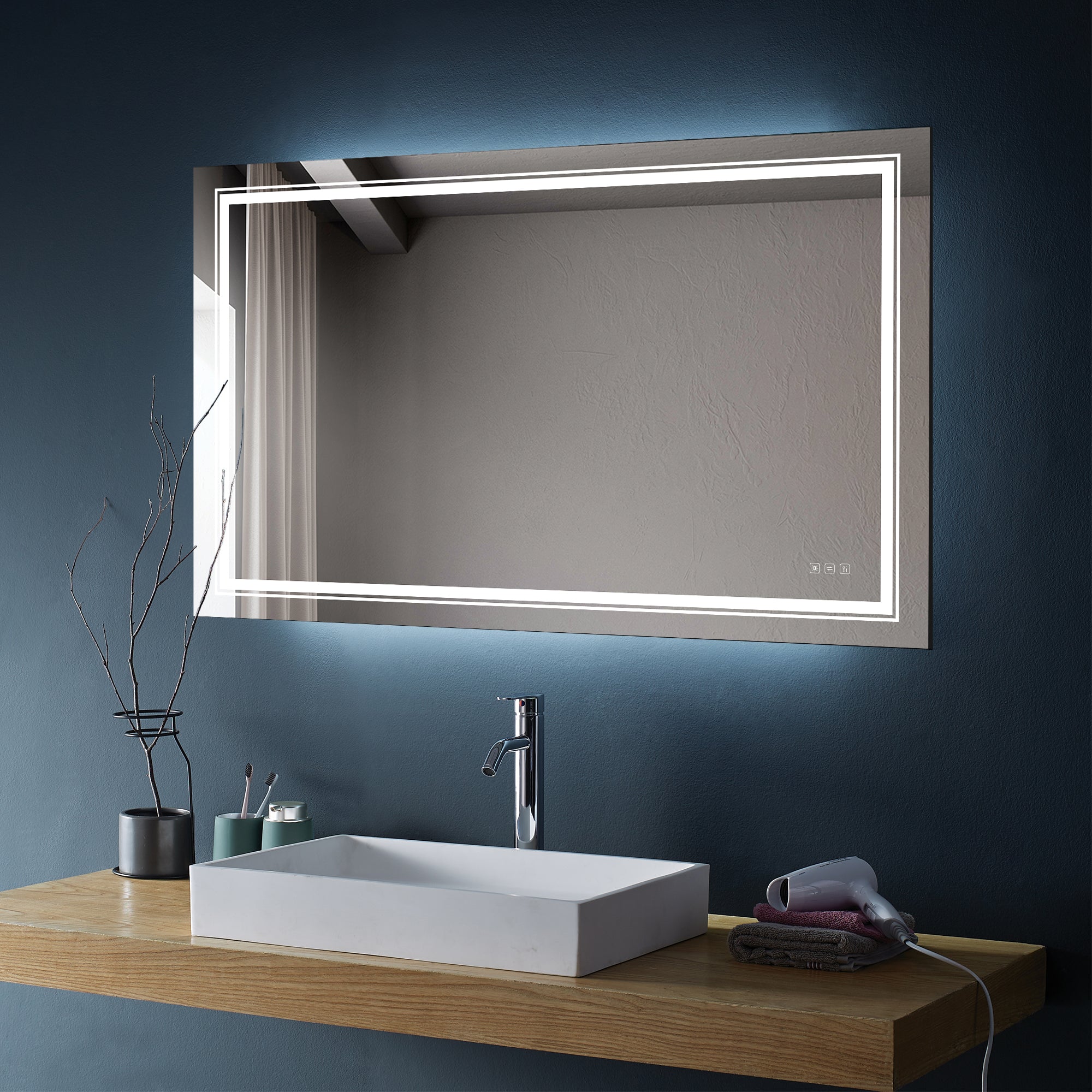 Rectangular Frameless LED Anti-Fog Wall-Mounted Bathroom Vanity Mirror