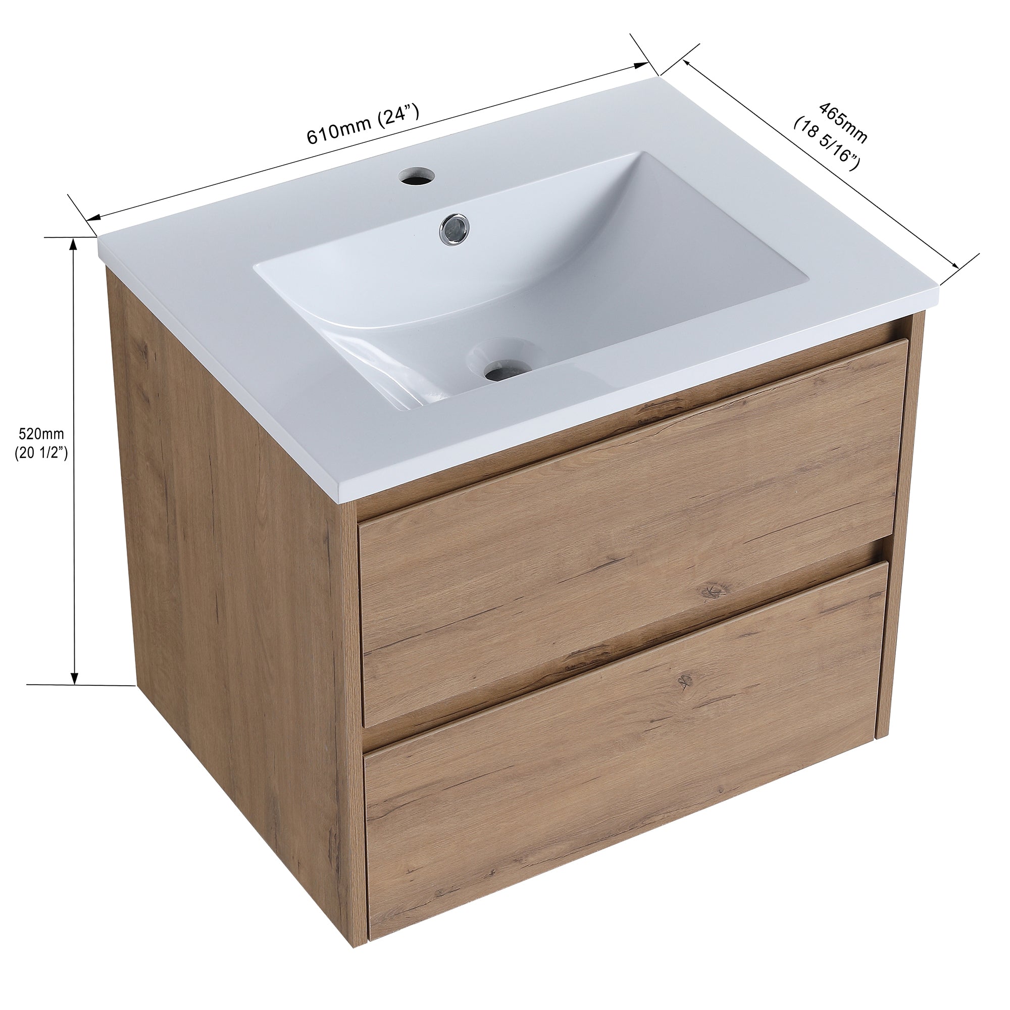 24 inch Plywood Wall Mounted Bathroom Vanity Set with Drawer and Integrated Ceramic Sink