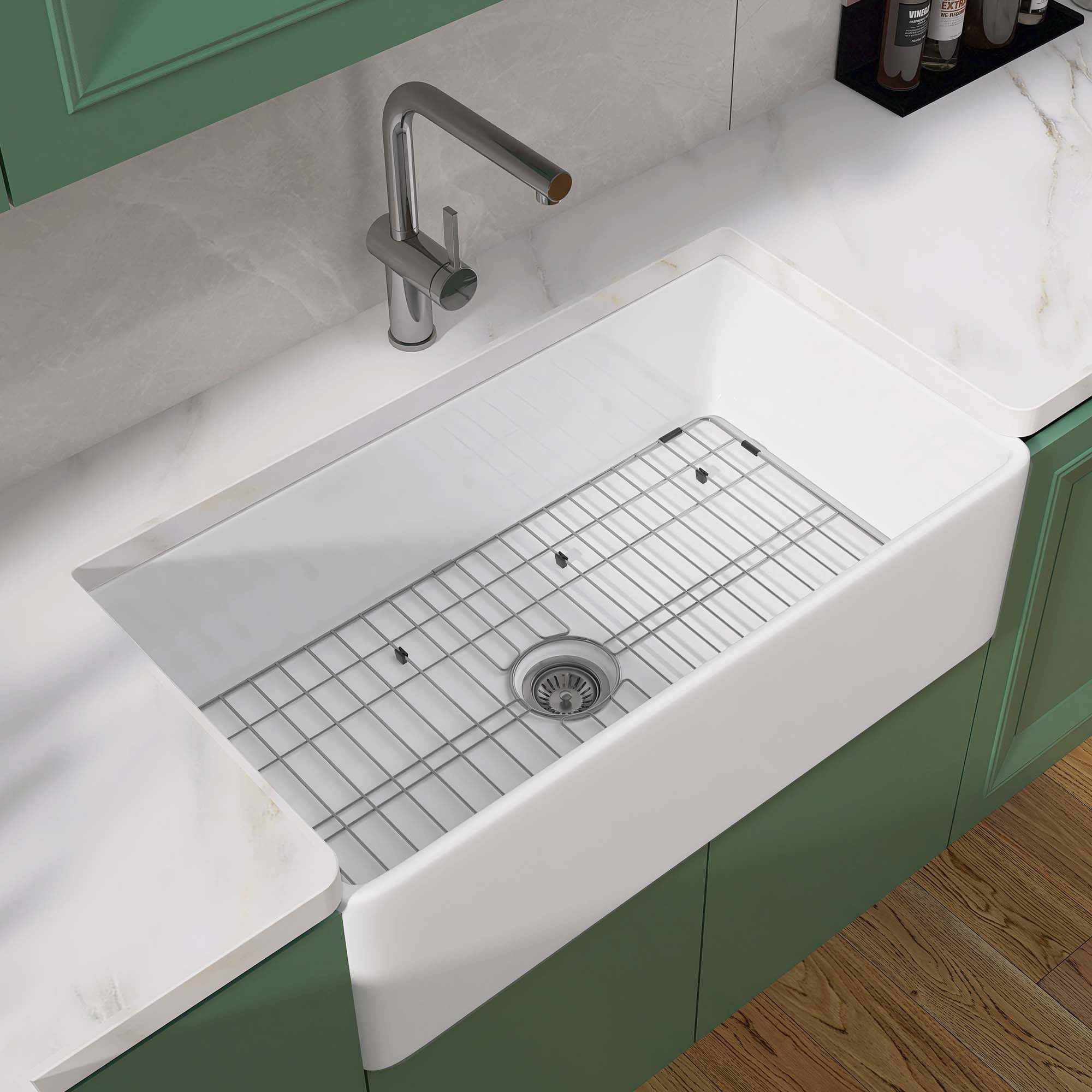 White Fireclay 36 in. Single Bowl Farmhouse Apron Kitchen Sink with Bottom Grid