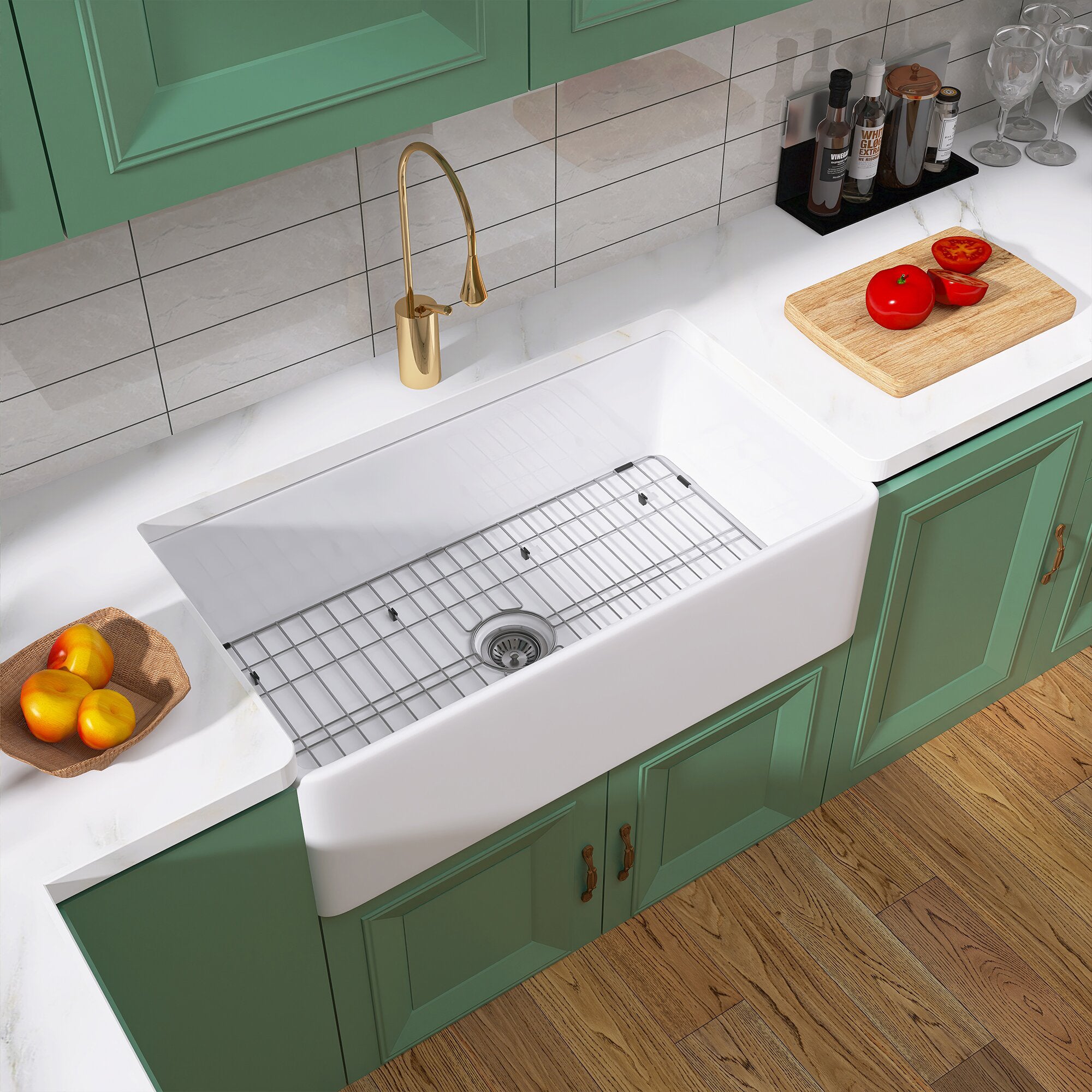 White Fireclay 36 in. Single Bowl Farmhouse Apron Kitchen Sink with Bottom Grid