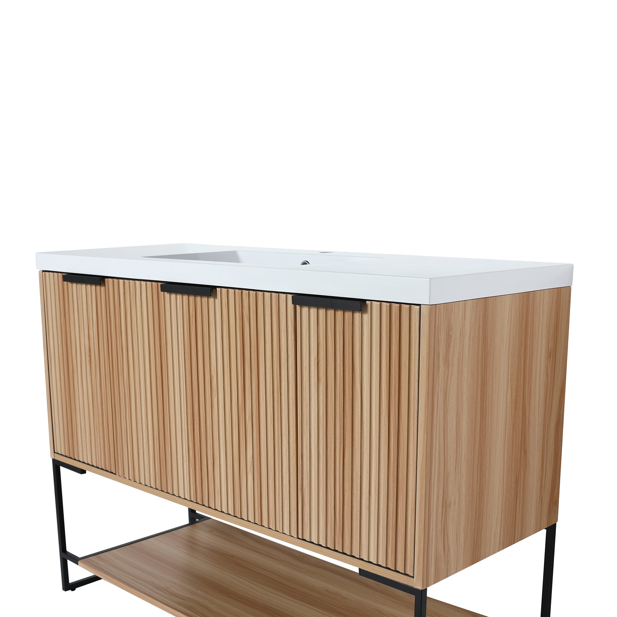 48 inch Plywood Freestanding Bathroom Vanity Set with Doors and Drawer and Open shelf and Integrated Resin Sink