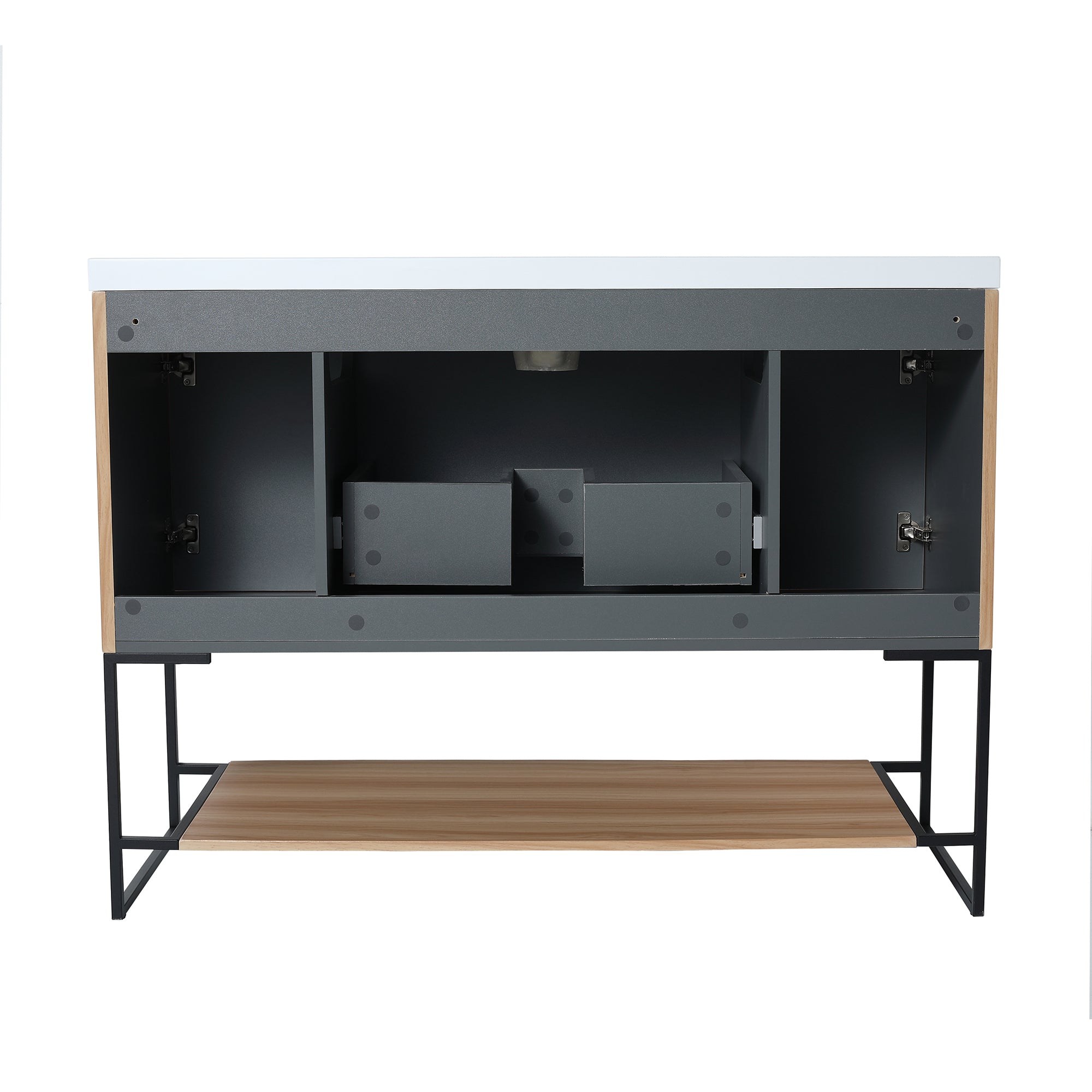48 inch Plywood Freestanding Bathroom Vanity Set with Doors and Drawer and Open shelf and Integrated Resin Sink