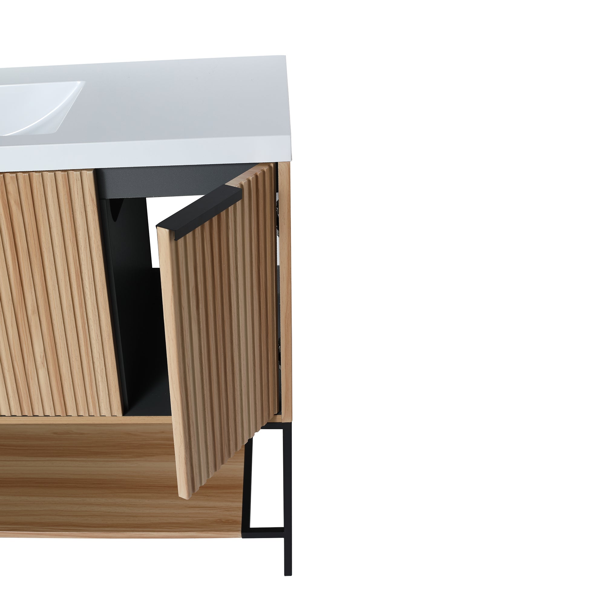 48 inch Plywood Freestanding Bathroom Vanity Set with Doors and Drawer and Open shelf and Integrated Resin Sink