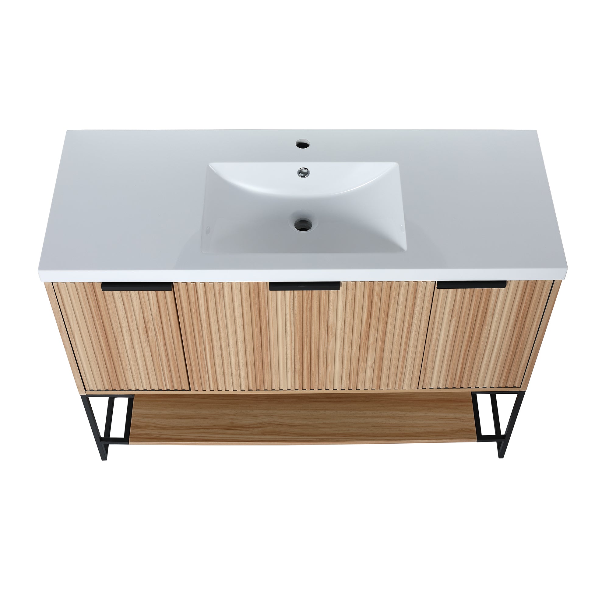48 inch Plywood Freestanding Bathroom Vanity Set with Doors and Drawer and Open shelf and Integrated Resin Sink