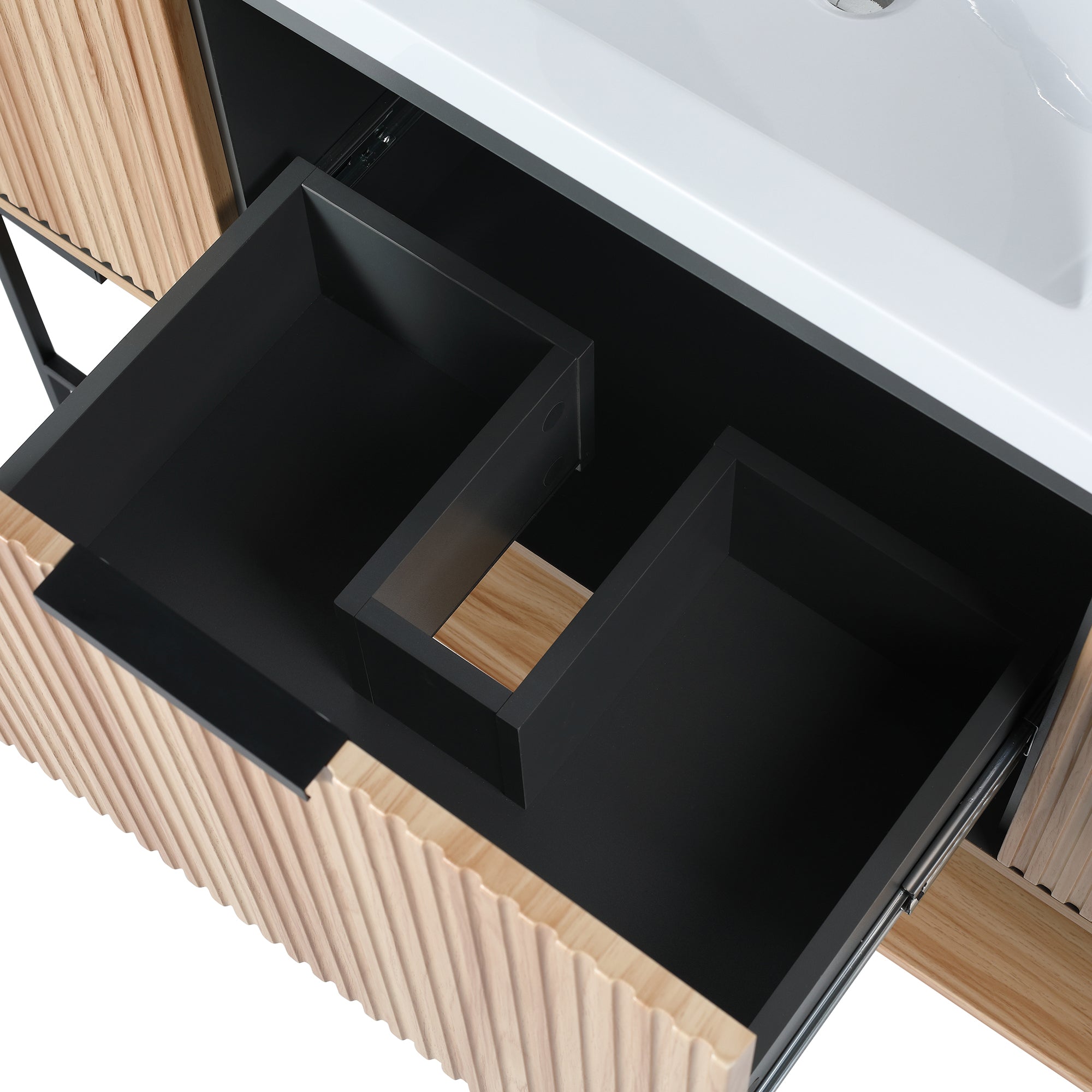 48 inch Plywood Freestanding Bathroom Vanity Set with Doors and Drawer and Open shelf and Integrated Resin Sink