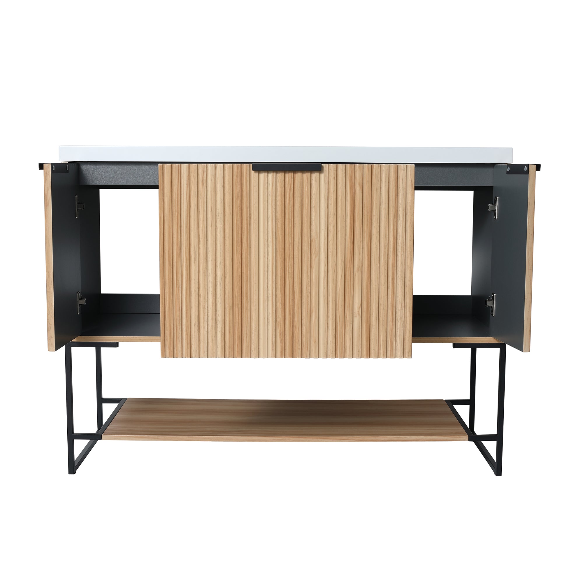 48 inch Plywood Freestanding Bathroom Vanity Set with Doors and Drawer and Open shelf and Integrated Resin Sink