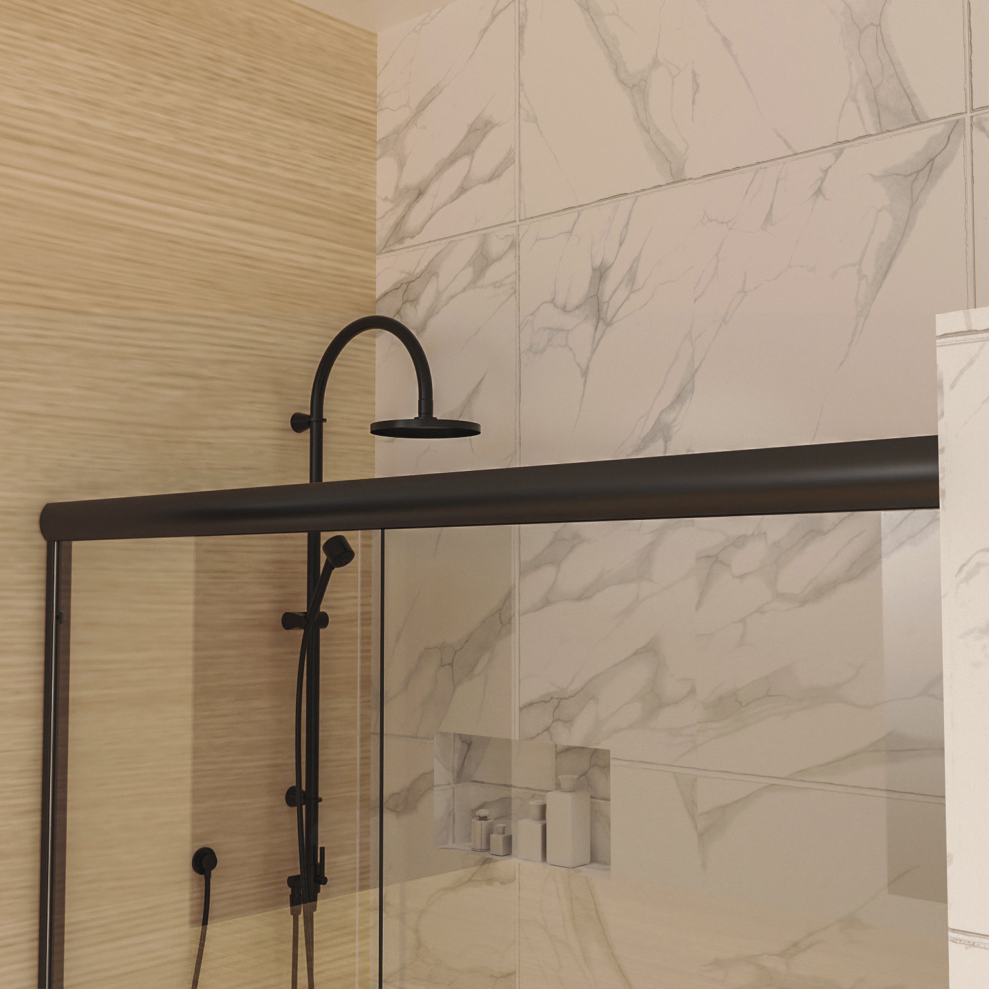 34 in. W X 72 in. H Semi-Frameless Pivot Shower Door in Matte Black with Clear Glass