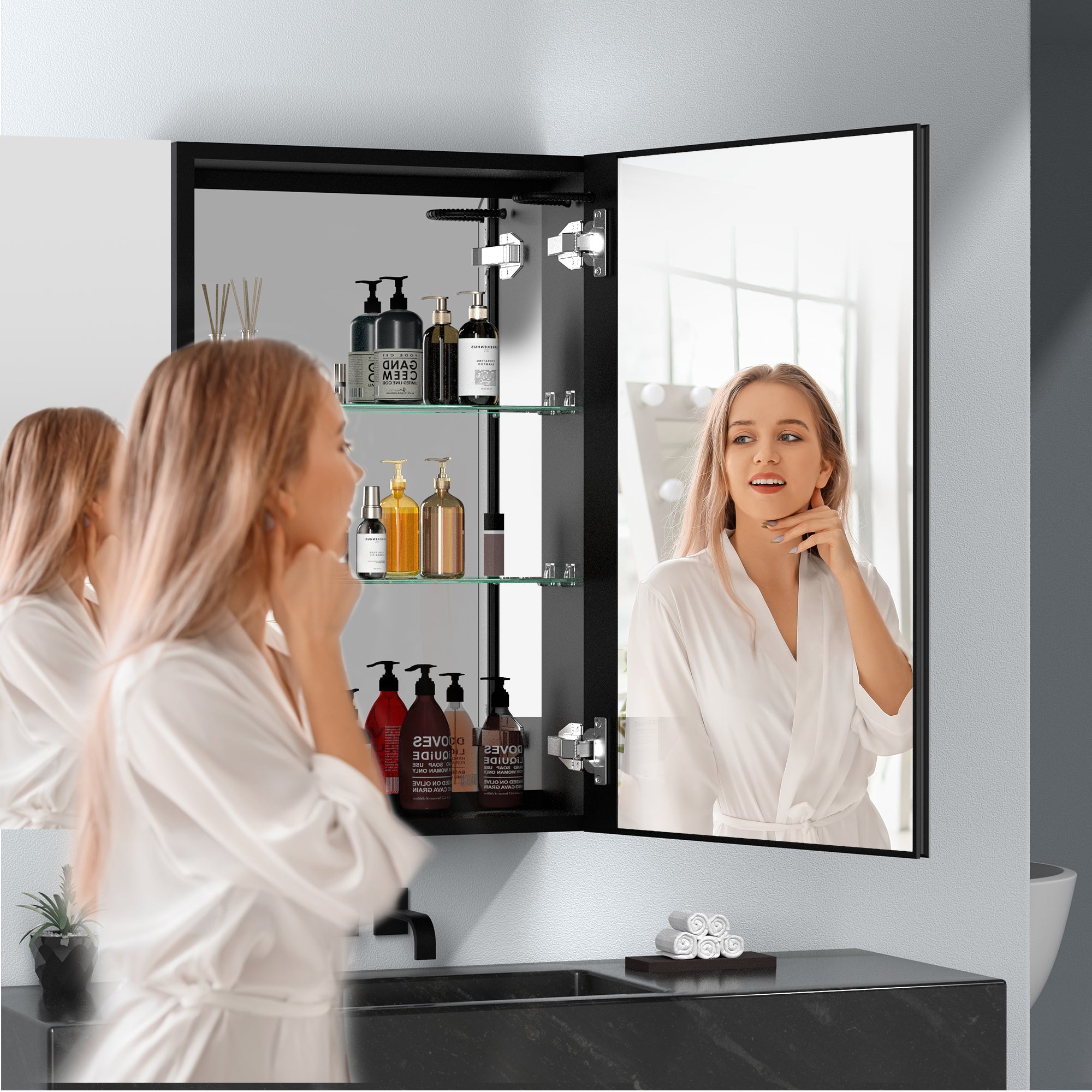 20 in.W x 30 in. H Aluminum Surface Mounted Medicine Cabinet with Doors and Mirrors