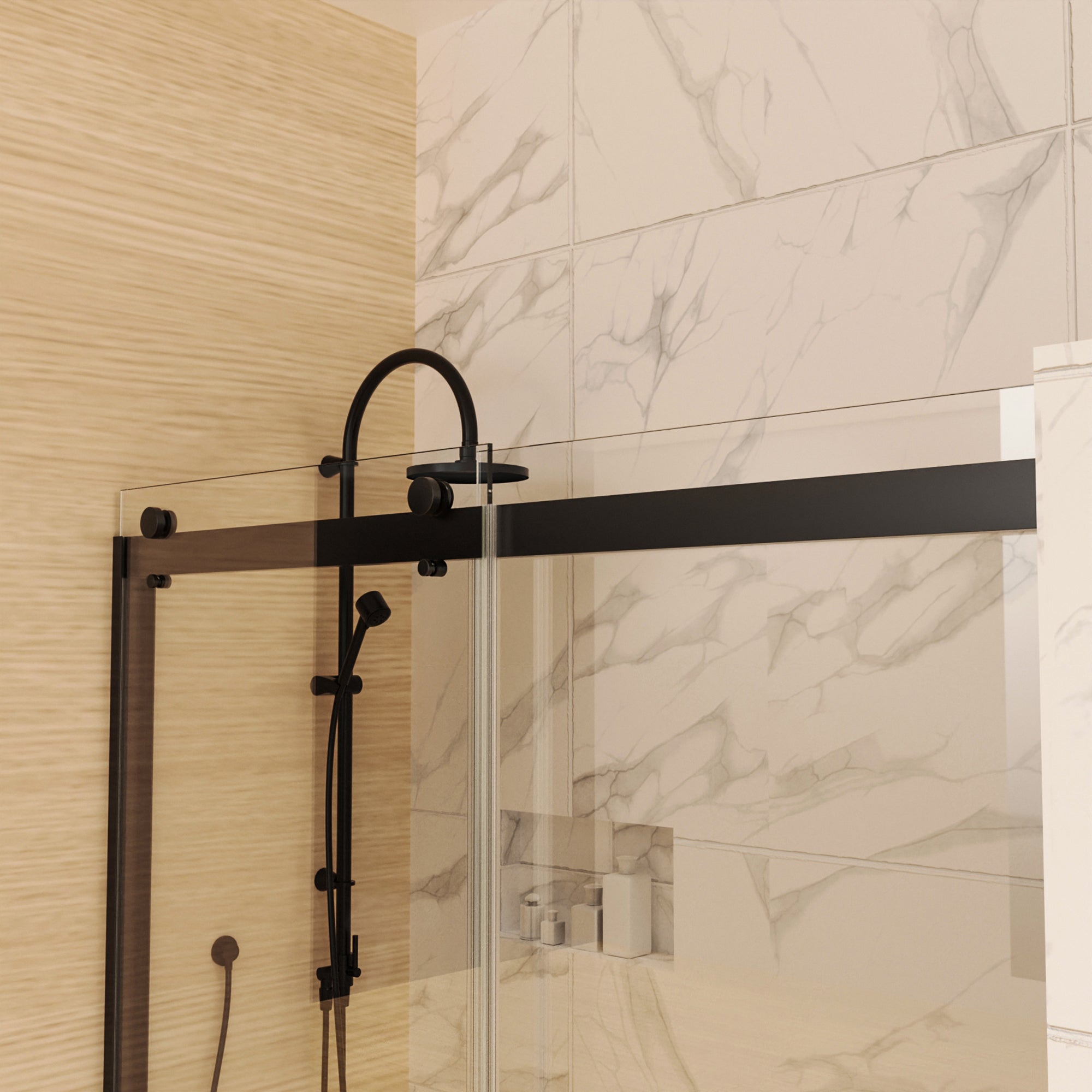 34 in. W X 72 in. H Semi-Frameless Pivot Shower Door in Matte Black with Clear Glass