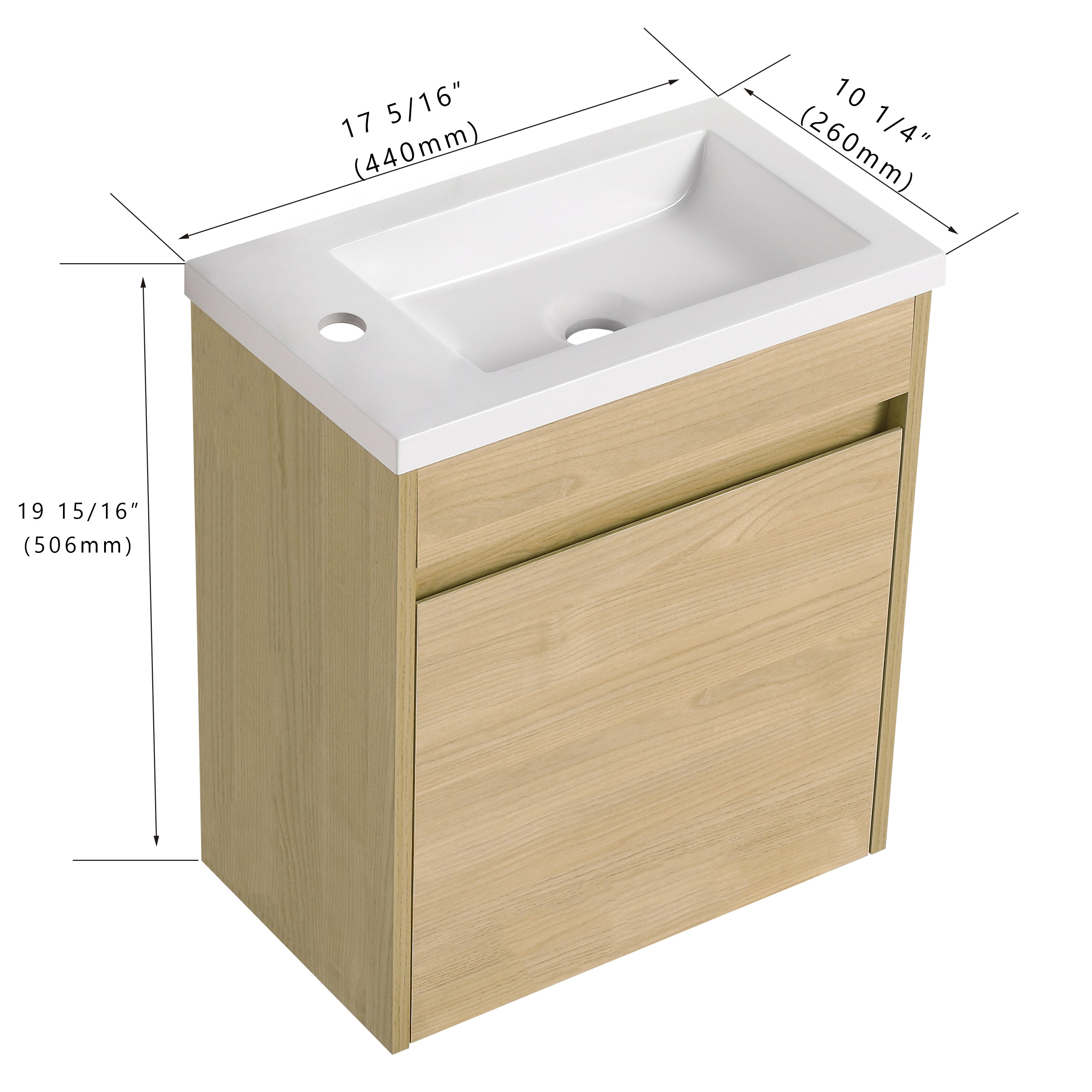 18 Inch Floating  for Small Bathroom Vanity in Light Teak with Cultured Marble Sink