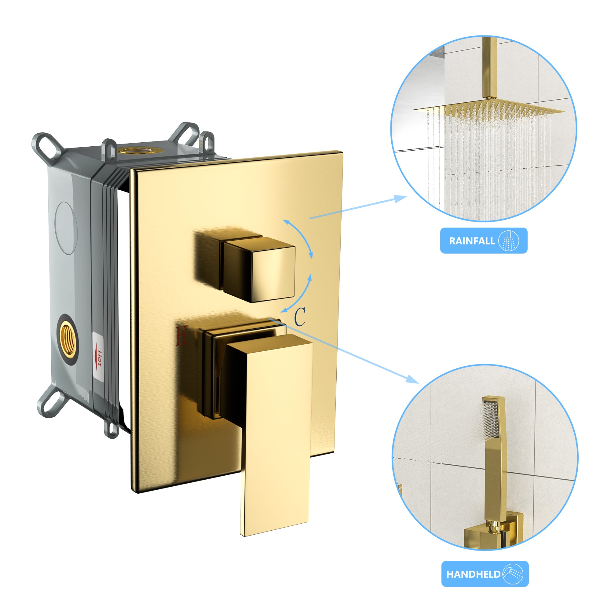 10 Inch Ceiling Mount Square Shower System with Rough-in Valve