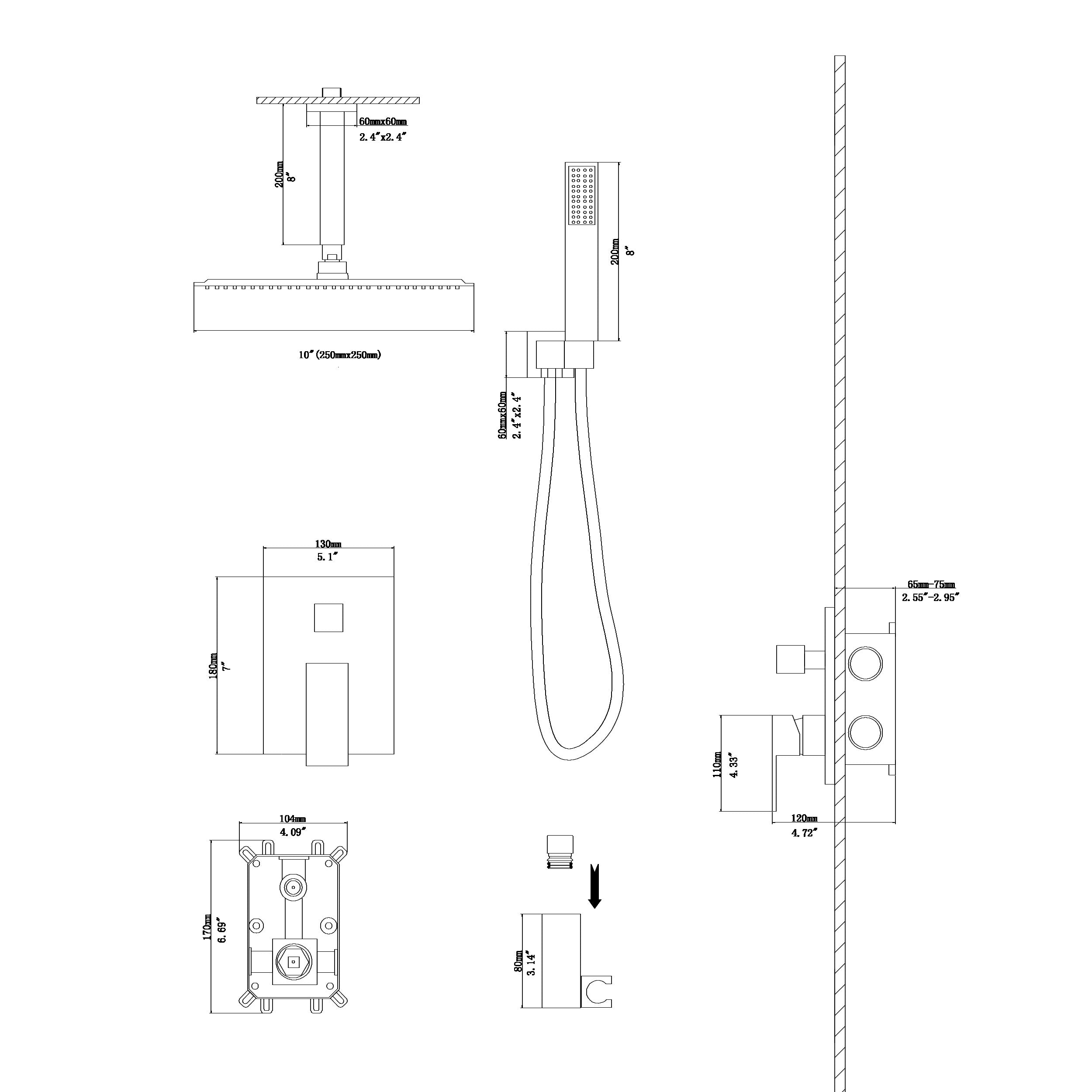 10 Inch Ceiling Mount Square Shower System with Rough-in Valve