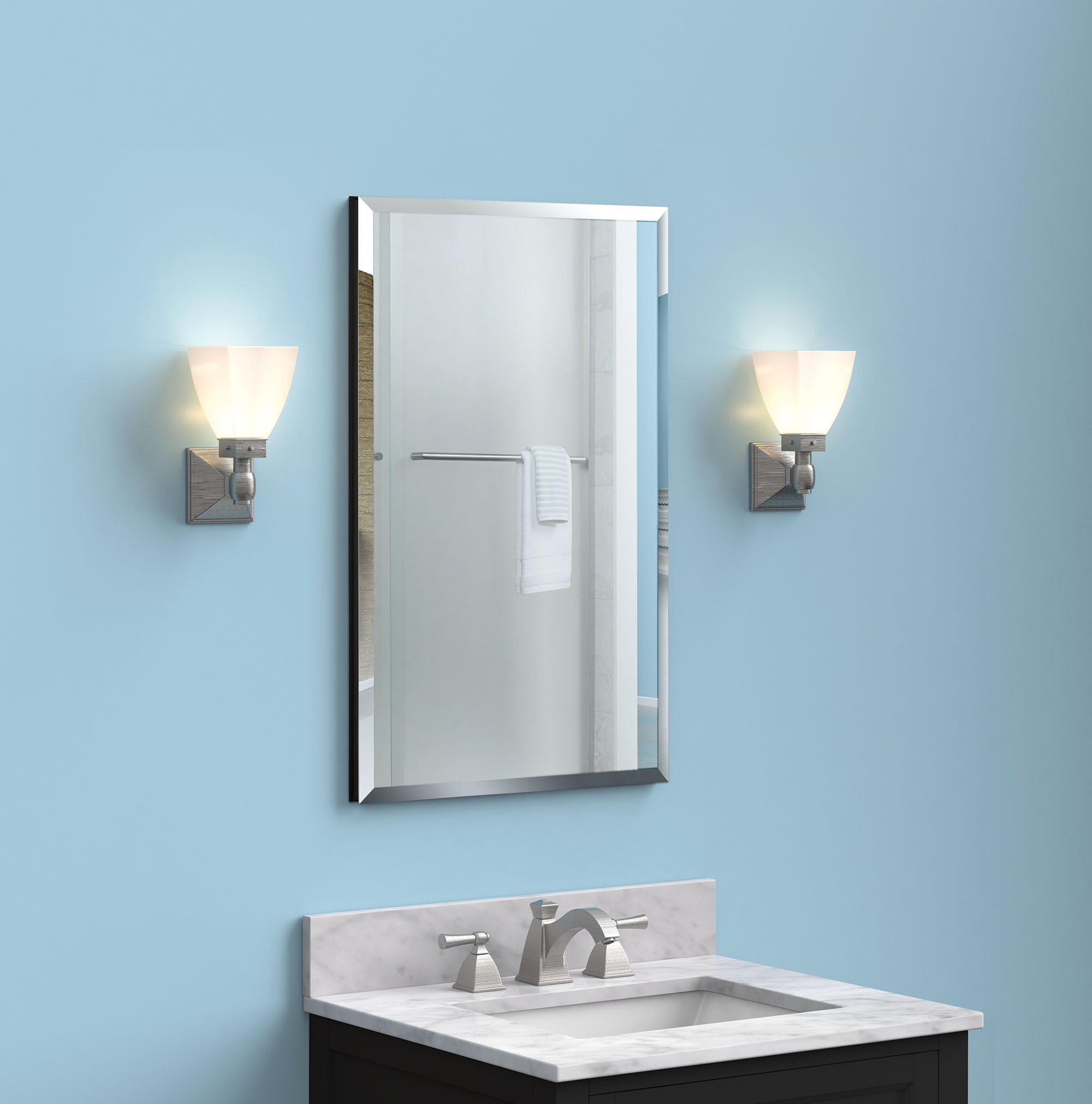 Surface Mount/Recessed Rectangular Aluminum Framed Medicine Cabinet with Mirror and Shelves