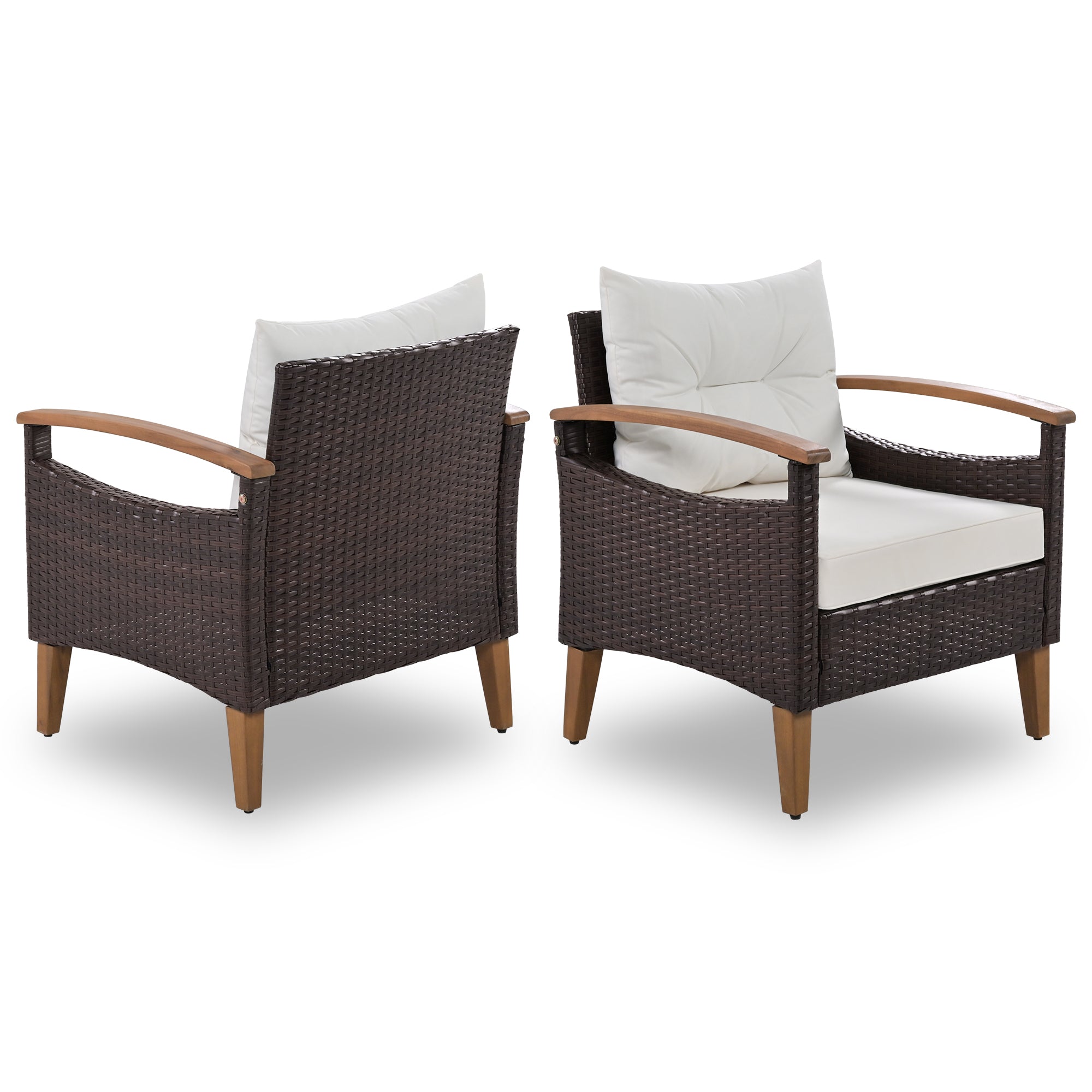 4-Piece PE Rattan Outdoor Sofa Set with Cushions, Wood Table and Legs BOGOPS13BE
