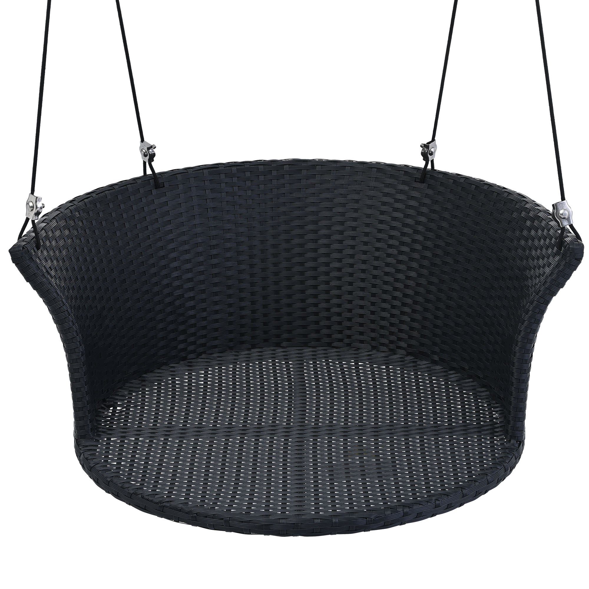 33.8" Single Person Rattan Woven Porch Swing with Ropes and Cushion BOGOOS03BW